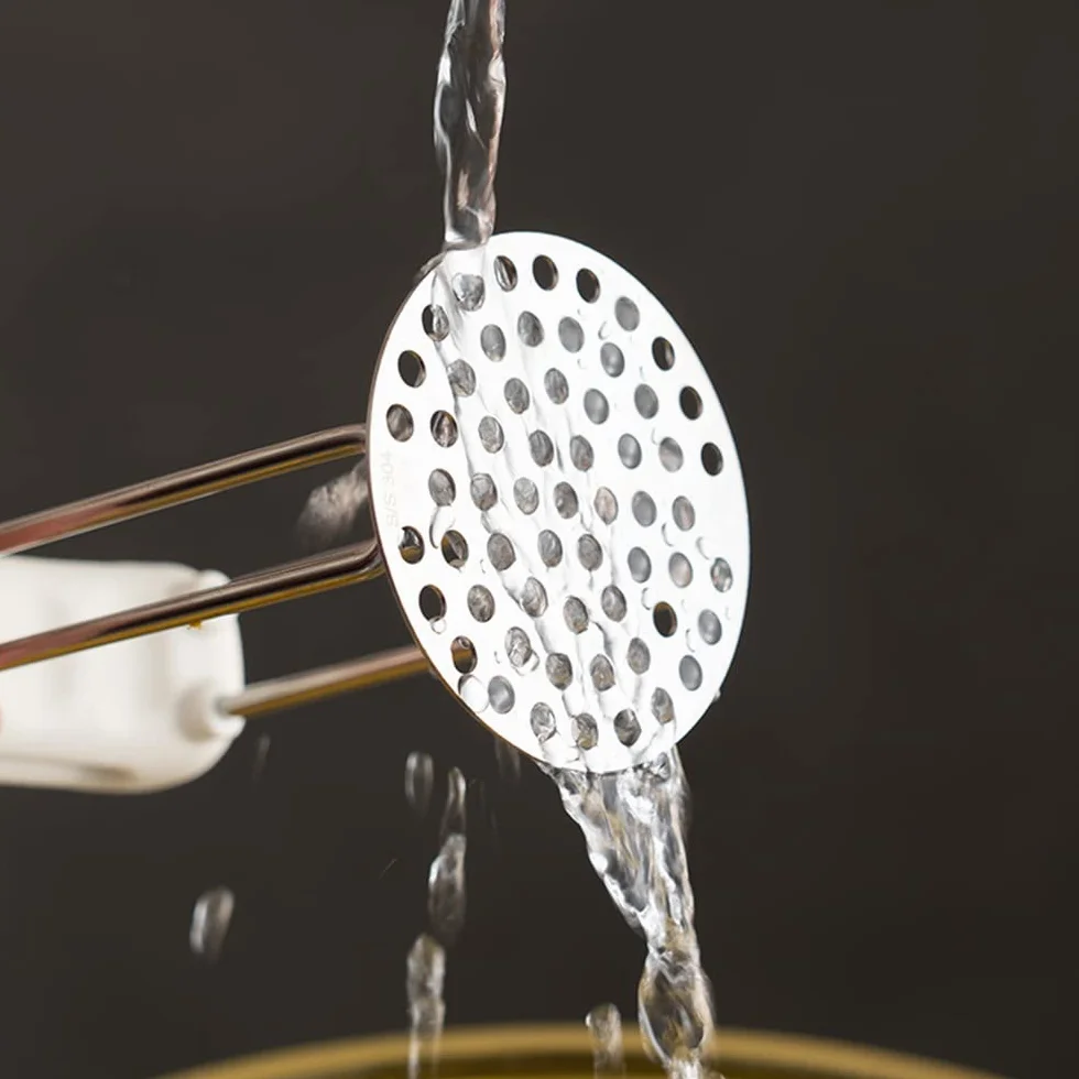 Potato Masher en acier inoxydable avec poignée PP, ustensile de masher alimentaire manuel, nettoyage vaisselle (WHITE)