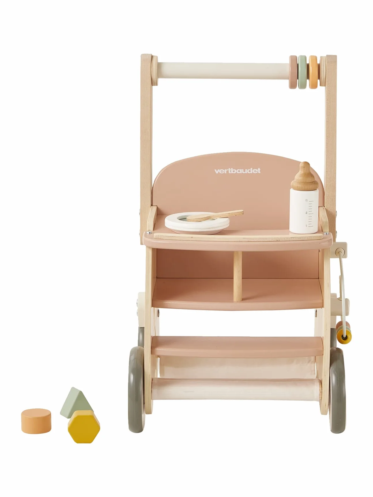 VERTBAUDET Chariot de Marche Poussette en Bois Rose