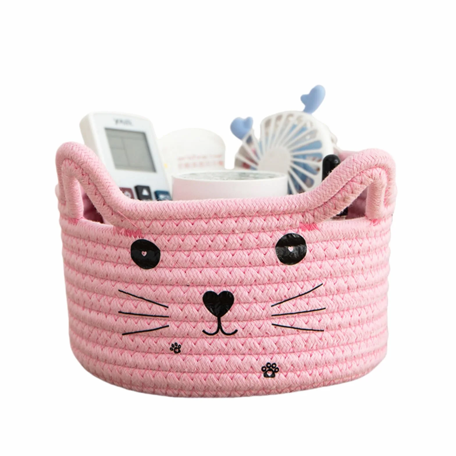 Tokaneit Joli Panier de Rangement Tissé en Forme d'Animal, Panier en Corde de Coton Mignon, Rose