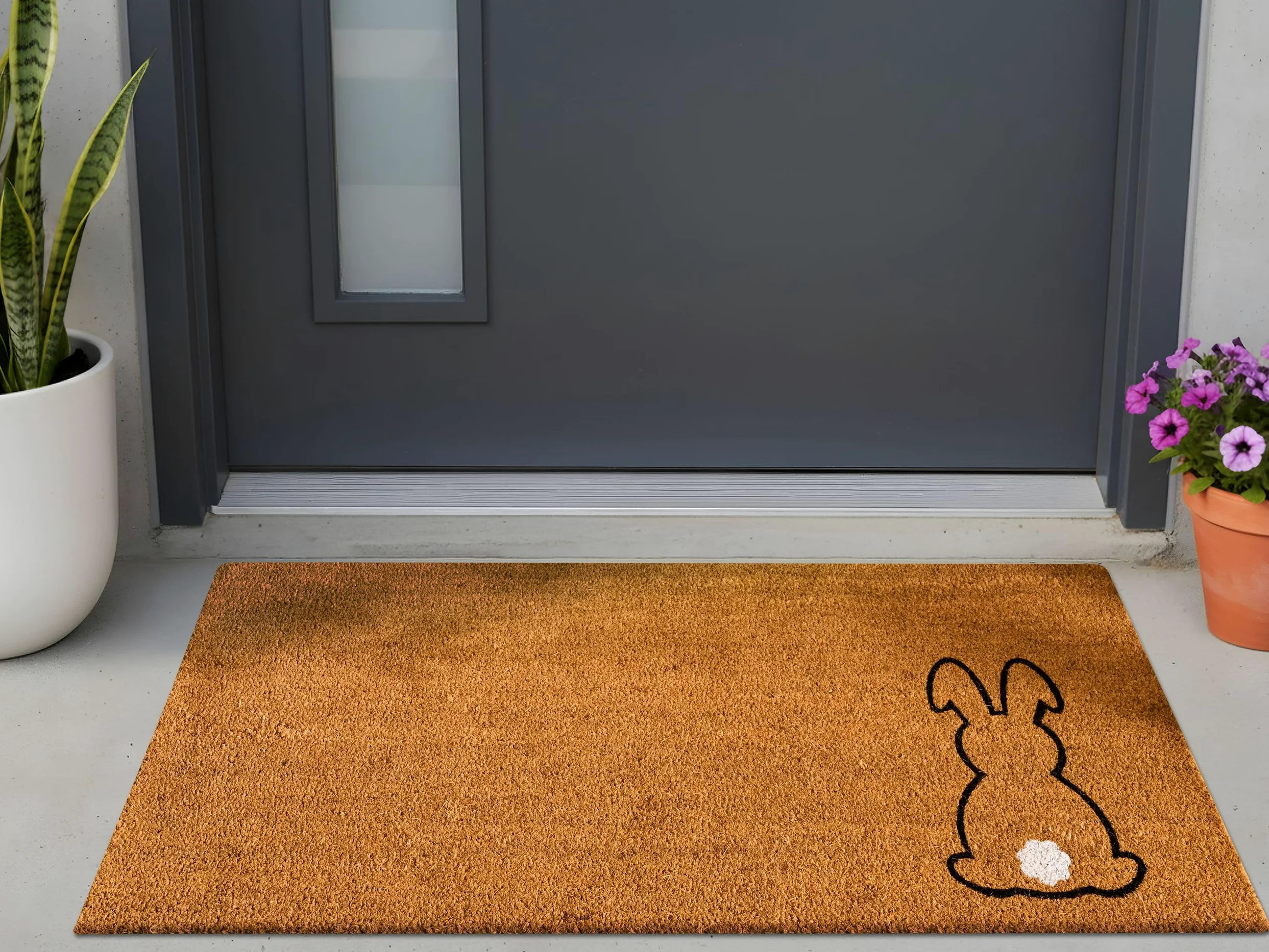 Beliani Paillasson en Fibre de Coco 55 x 120 cm Antidérapant Dessous en PVC Motif Lapin Naturel Lingayen
