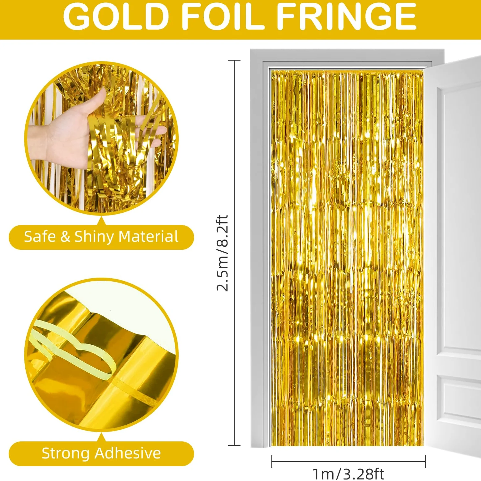 Lot de 30 rideaux en aluminium doré - 1 x 2,5 m - Avec franges, serpentins - Décoration métallique - Pour anniversaire, mariage, Noël, Nouvel An, fête disco