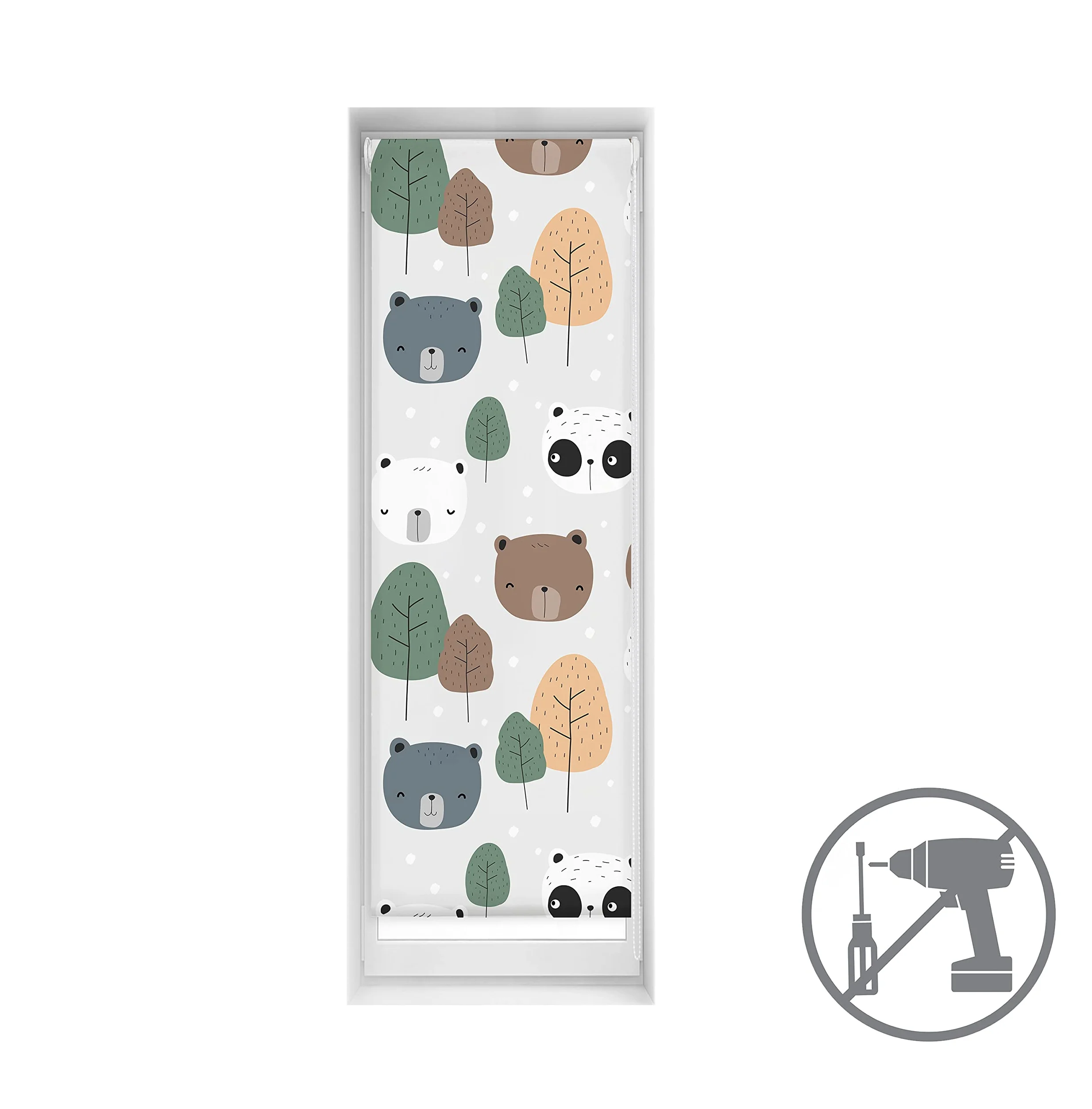 Blindecor Store occultant sans perçage Motif Blackout imprimé numérique Bear 55 x 150 cm Taille du Tissu 52 x 145 cm