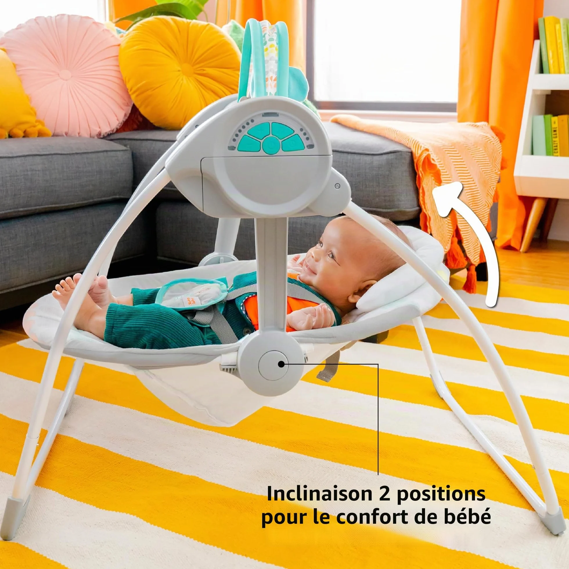 Bright Starts Balancelle Compacte Whimsical Wild 6 vitesses balancement arche jeu amovible 2 jouets interactifs multicolore naissance 9 kg