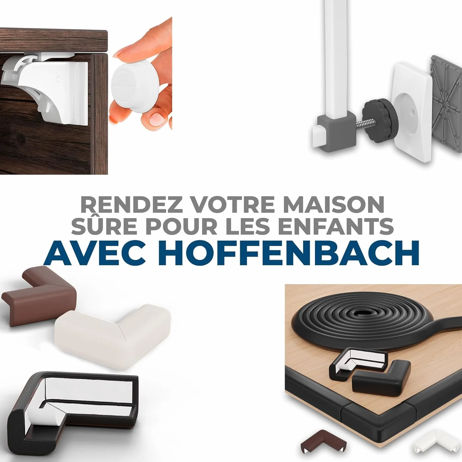 Hoffenbach 4X Patins de Protection Murale Grille Barrière Sécurité Escalier Porte sans Perçage Fixation Pression Bébé Enfants