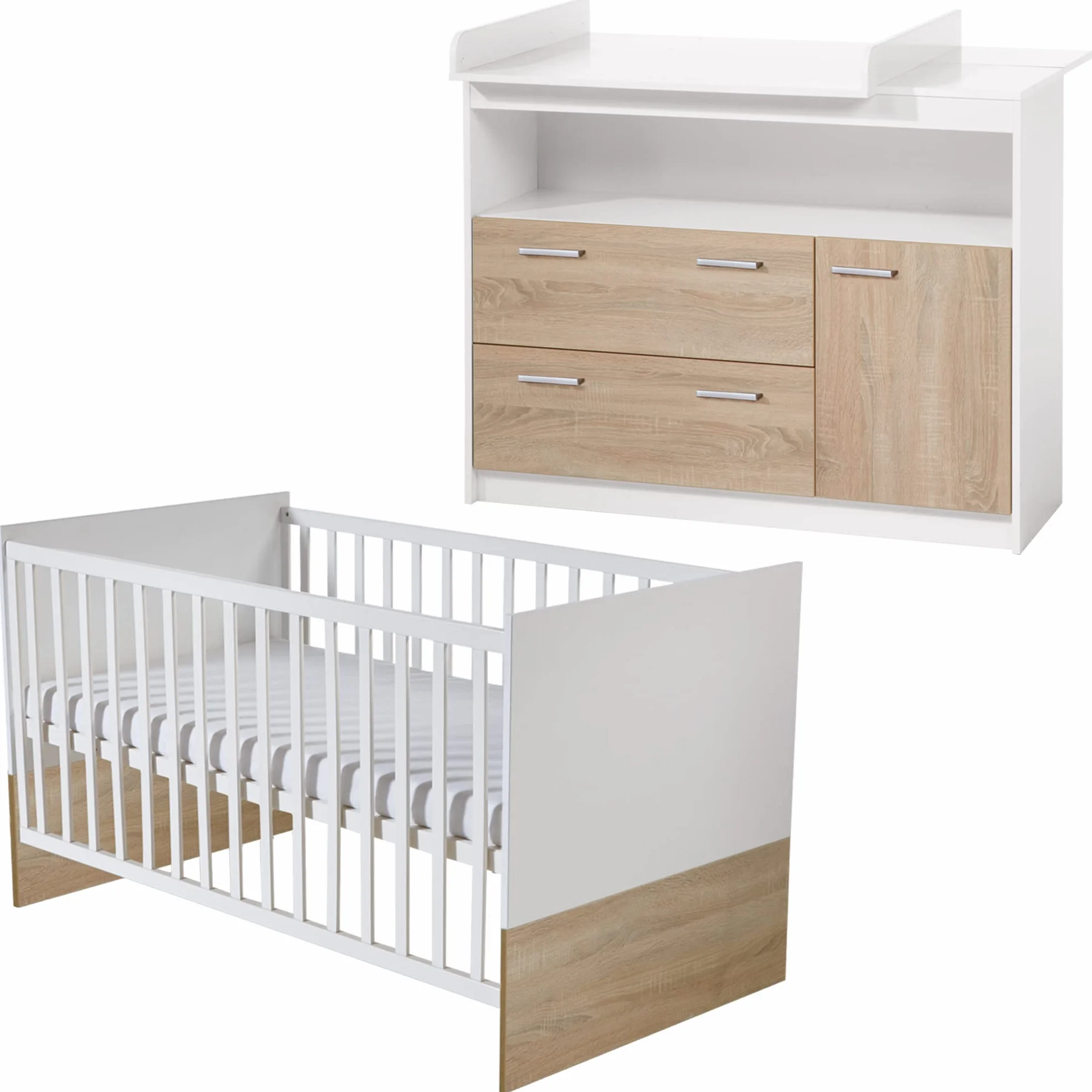 roba Chambre Bébé Duo Gabriella Lit Évolutif 70 x 140 cm Commode à Langer Meubles Certifiés EPH Blanc Décor Bois