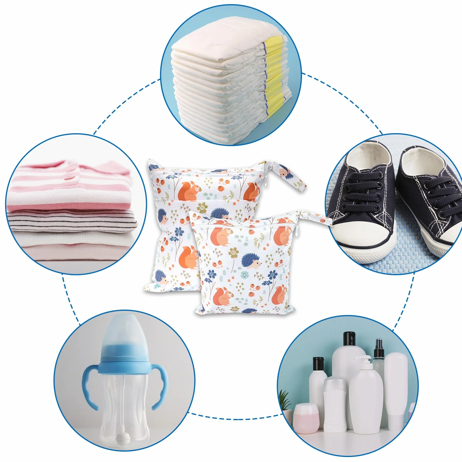 Sac à Couches Lavables 2 Pièces, Sac de Couche Réutilisable Imperméable pour Bébé Voyage Plage