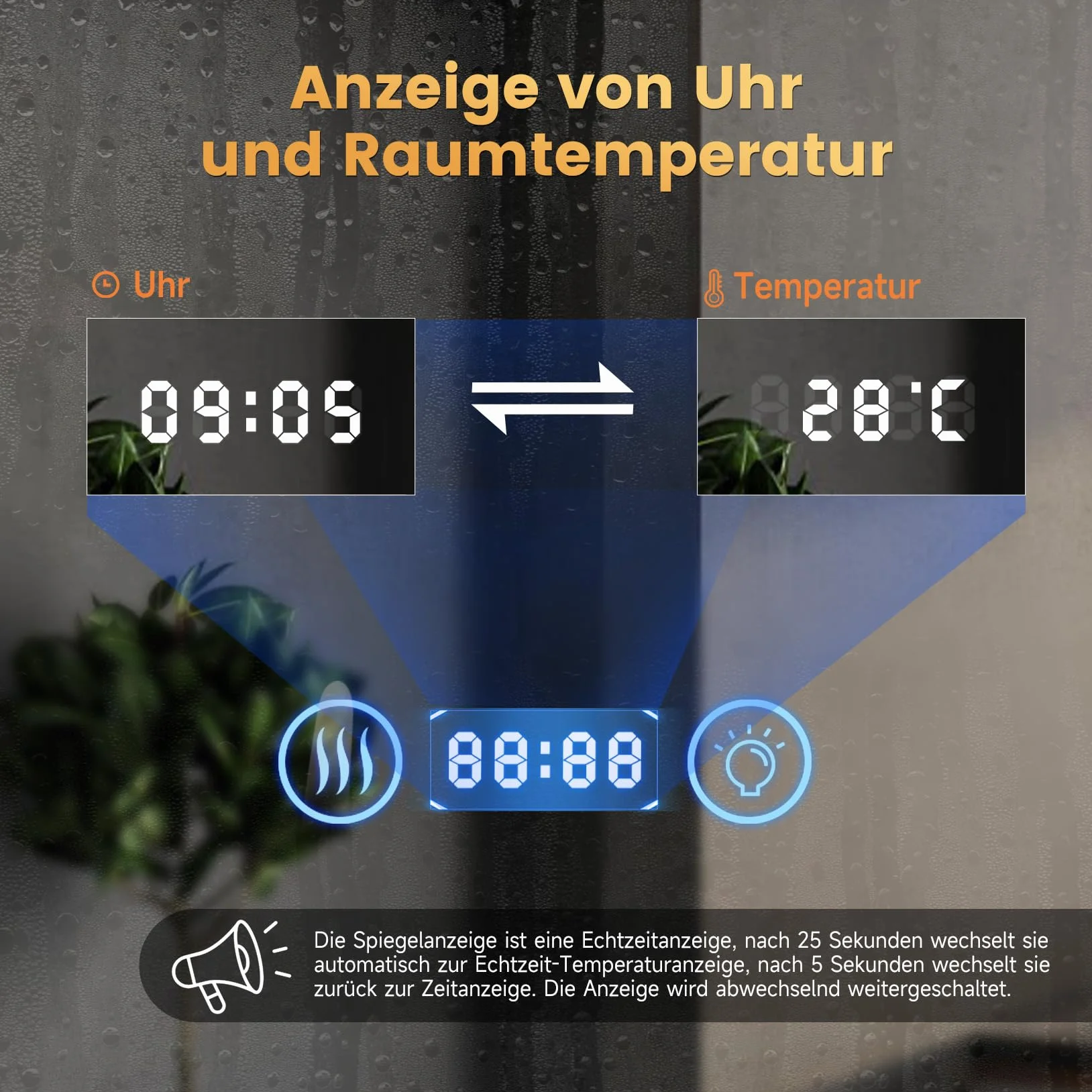Miroir de Salle de Bain LED YOLEO avec Horloge, Température, Grossissement 3X, antibuée, 3 Couleurs de Lumière, 100 x 60 cm