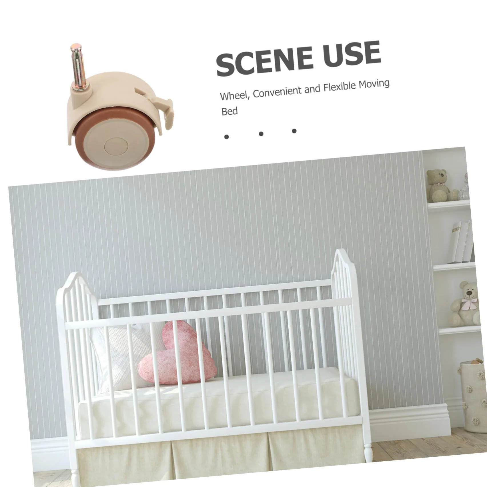 Roulettes Pivotantes en Caoutchouc Frein pour Lit Bébé, Roues Doubles Silencieuses Beige