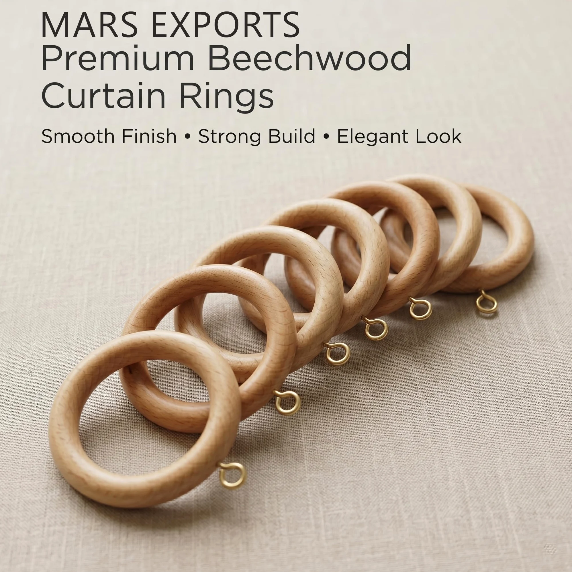 Lot de 50 Anneaux de Tringle à Rideaux en Bois de 6,3 cm pour Tringle à Rideaux de 3,8 cm, diamètre intérieur de 4,4 cm, Bois de hêtre Naturel (127,2 cm, diamètre intérieur de 4,4 cm)