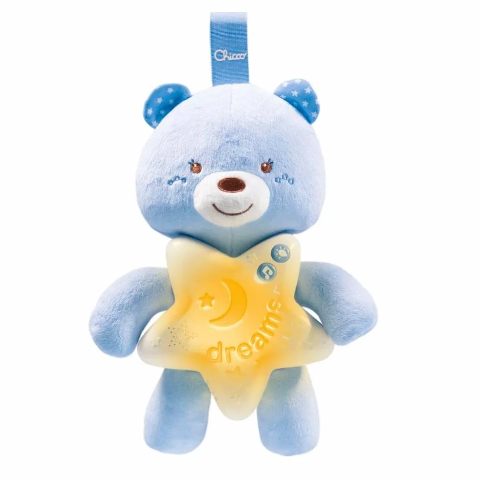 Chicco Veilleuse Petit Ourson First Dreams, peluche douce ours avec mélodies relaxantes et veilleuse, bleu