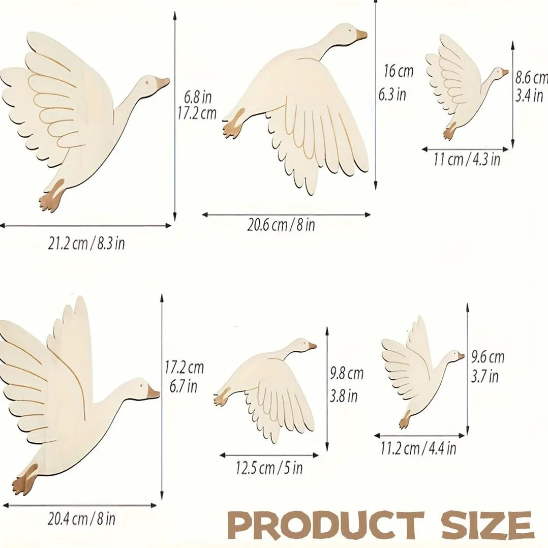 Autocollant Mural Enfant Cygne Décoration Murale en Bois 6 Pièces