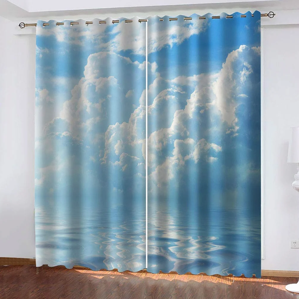 Rideaux Et Draperies Intérieurs 3D Ciel Bleu Nuage Blanc Paysage Motif Rideau Occultant À Oeillets Decoration Salon Chambre Maison pour Enfant Adulte 2 Pièces 280x160Cm Design Moderne Imprimé
