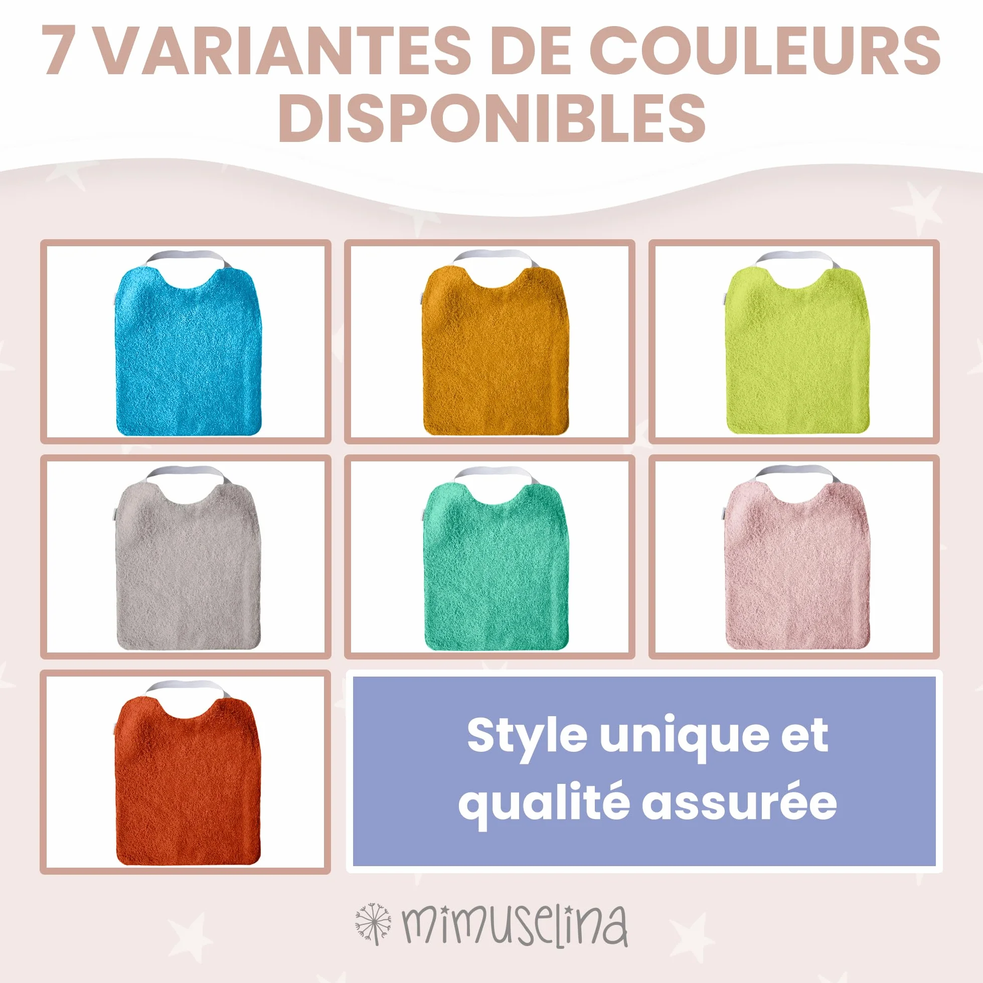 Bavoirs Bébé Imperméables Réutilisables Coton Premium Lot de 5 avec Élastique au Cou Fabriqué en Espagne