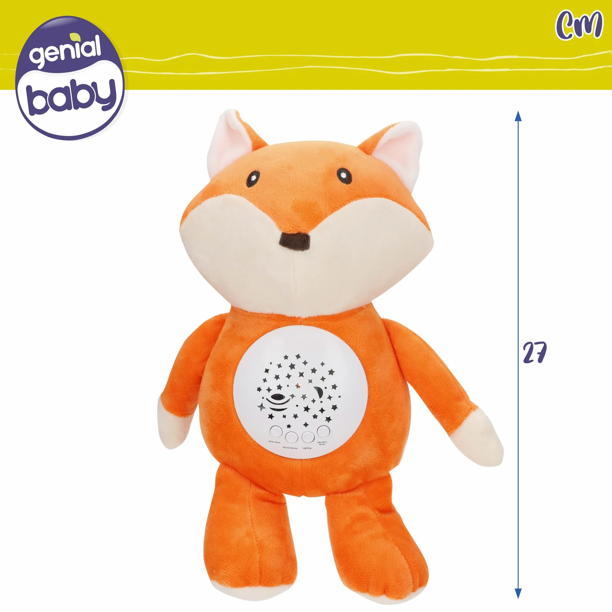 ColorBaby Genial Baby Projecteur étoiles renard 27 cm Veilleuse minuteur Peluche avec sons bruit blanc bébé