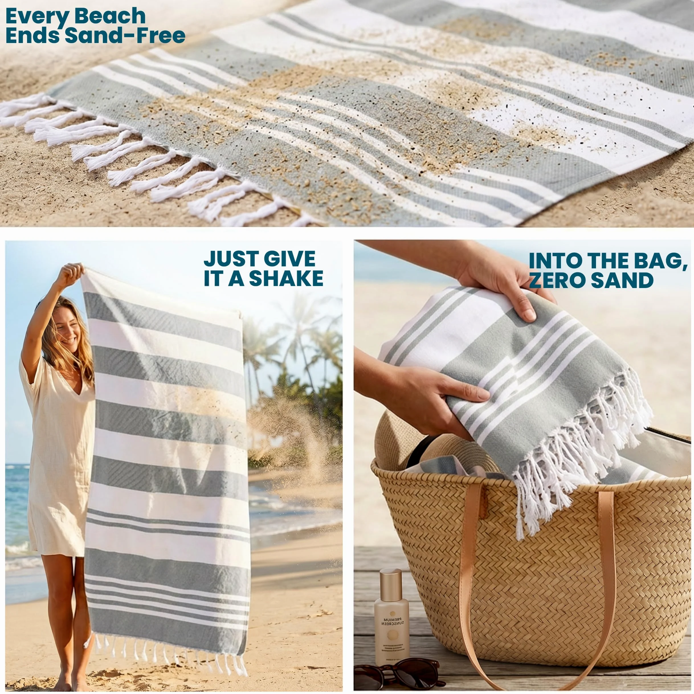 Utopia Towels Peshtemal Lot de 4 Serviettes de Plage Turques 100% Coton résistantes au Sable, légères, à séchage Rapide, pré-lavées, Grandes Tailles, (100 x 183 cm), Gris Frais