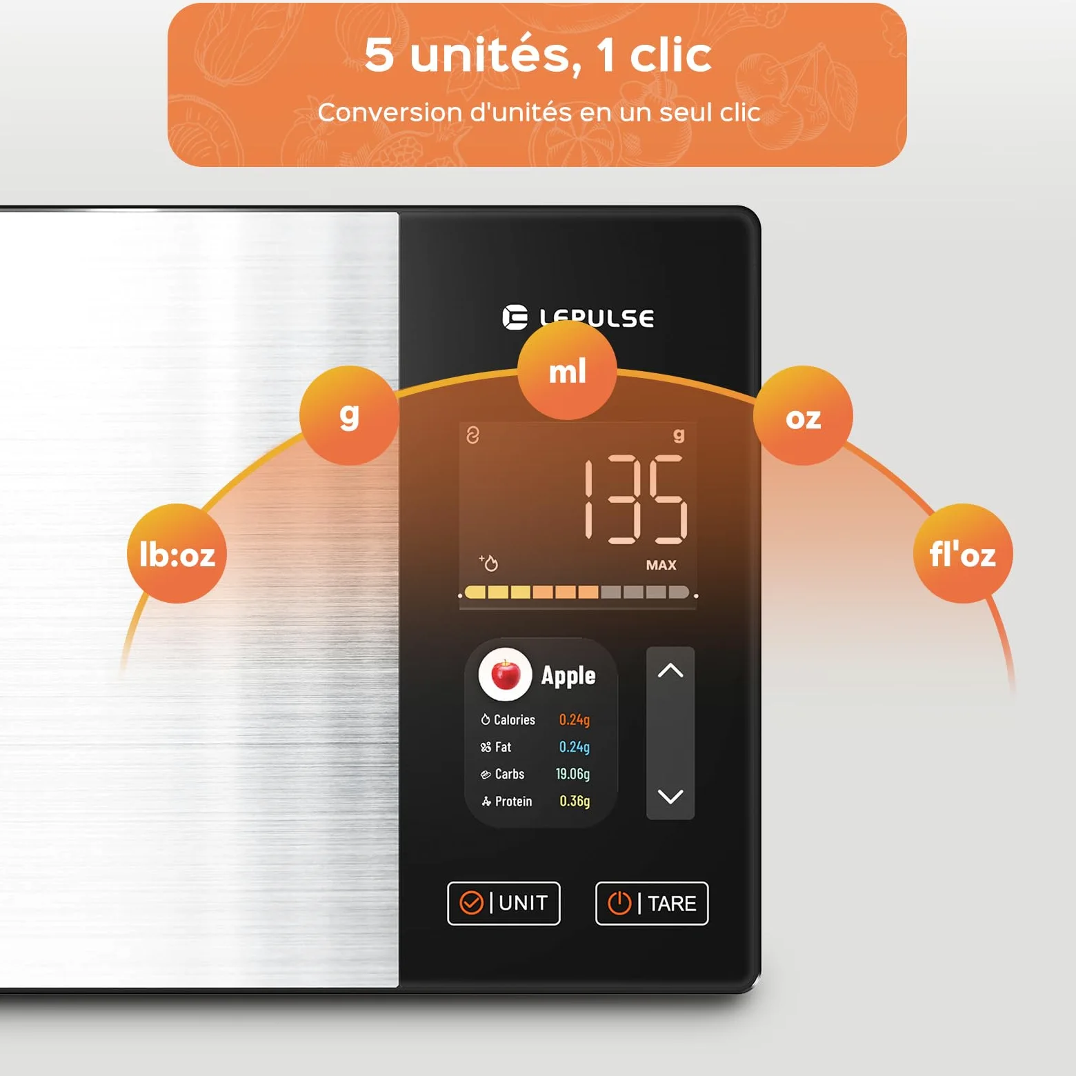 Balance de cuisine numérique avec calcul nutritionnel, écran couleur TFT | Balance alimentaire intelligente, 24 analyses, calories Bluetooth, 50 analyses hors ligne et analyse illimitée des calories