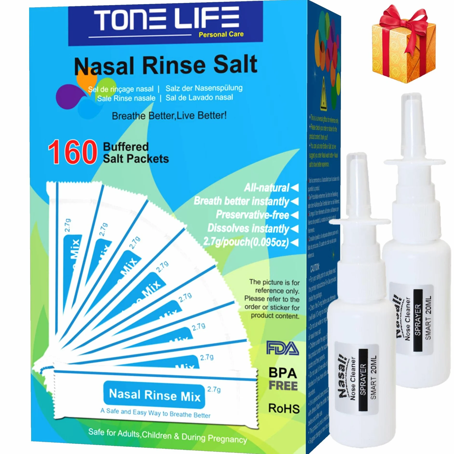 Lot de 160 sachets de sel Neti, rinçage nasal, irrigation sinus