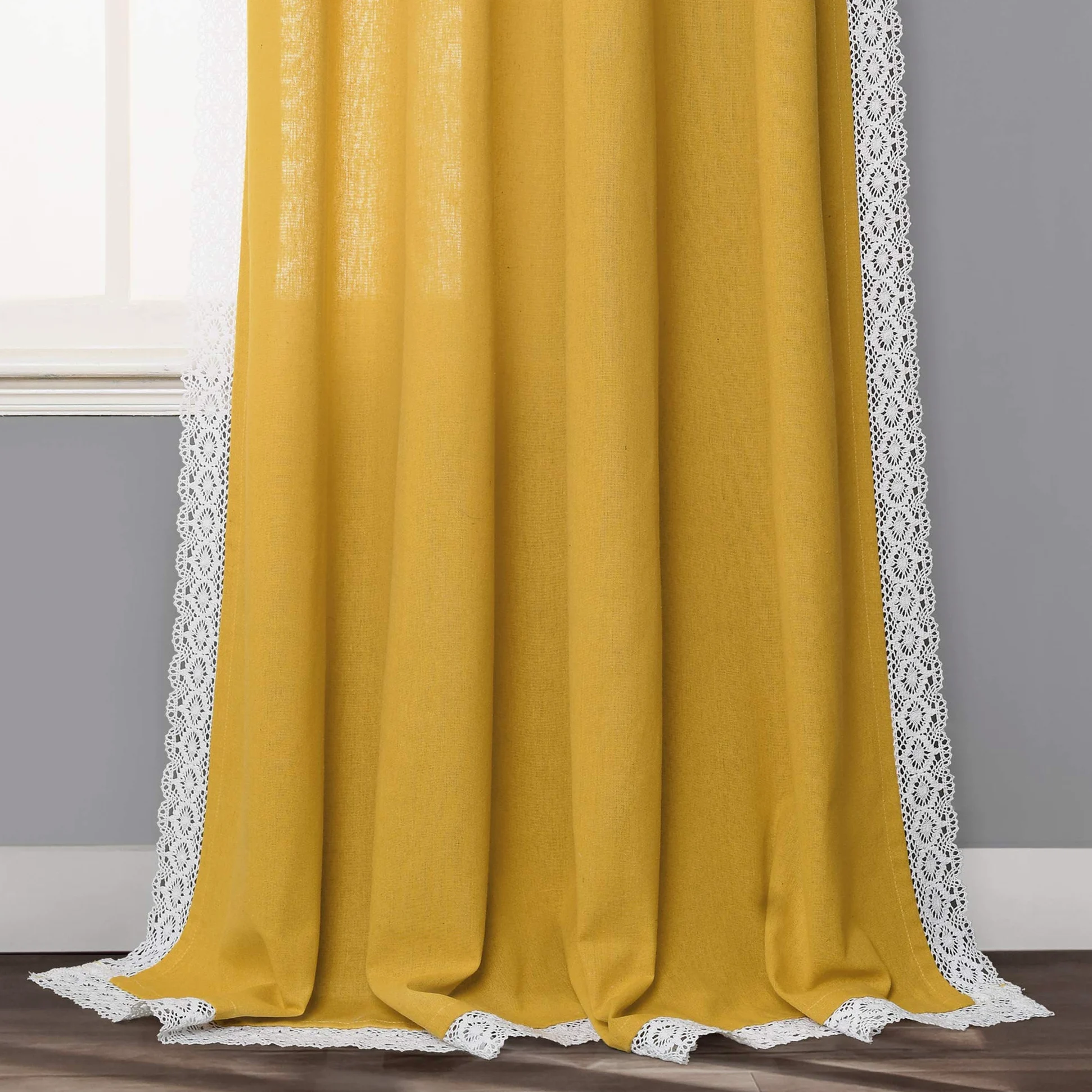 Lush Decor Rosalie Paire de Rideaux de fenêtre Style Rustique pour Salon, Salle à Manger, Chambre à Coucher 213,4 x 137,2 cm Jaune 213,4 x 137,2 cm