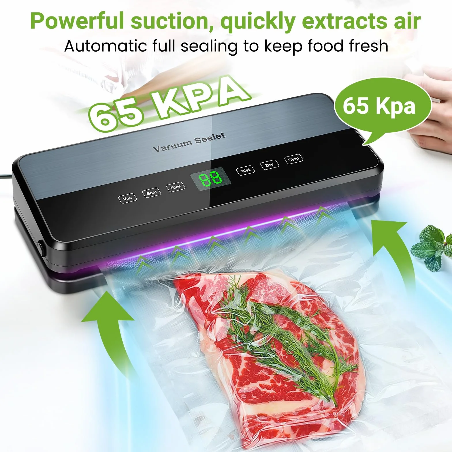 Machine Sous Vide Alimentaire 6 en 1, Sous Videuse avec Tuyau d'Aspiration, Coupeur Intégré et Rangement, 1 Rouleau + 30 Sacs