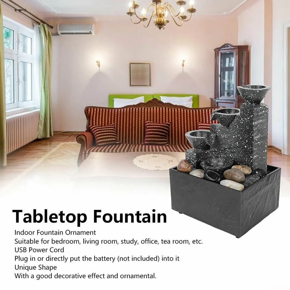 Fontaine d'intérieur avec LED illuminée et pierres naturelles - Décoration zen