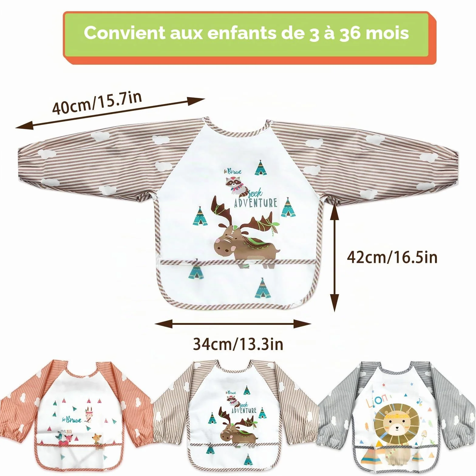 Bavoir bébé manches longues imperméable LISOPO 6 mois à 3 ans