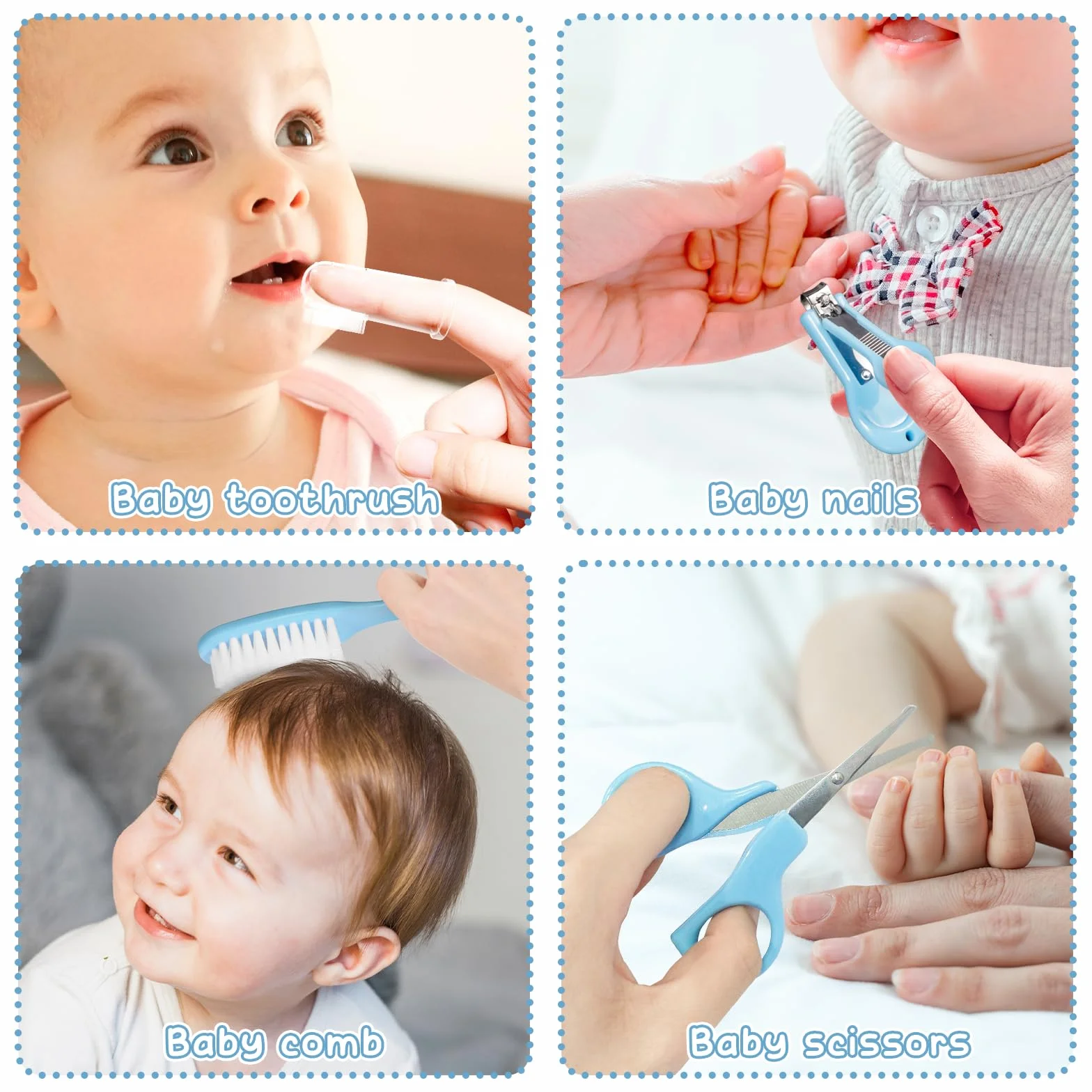 Kit Soin Bébé Naissance 13 Pièces Ensemble Manucure Bébé Bleu