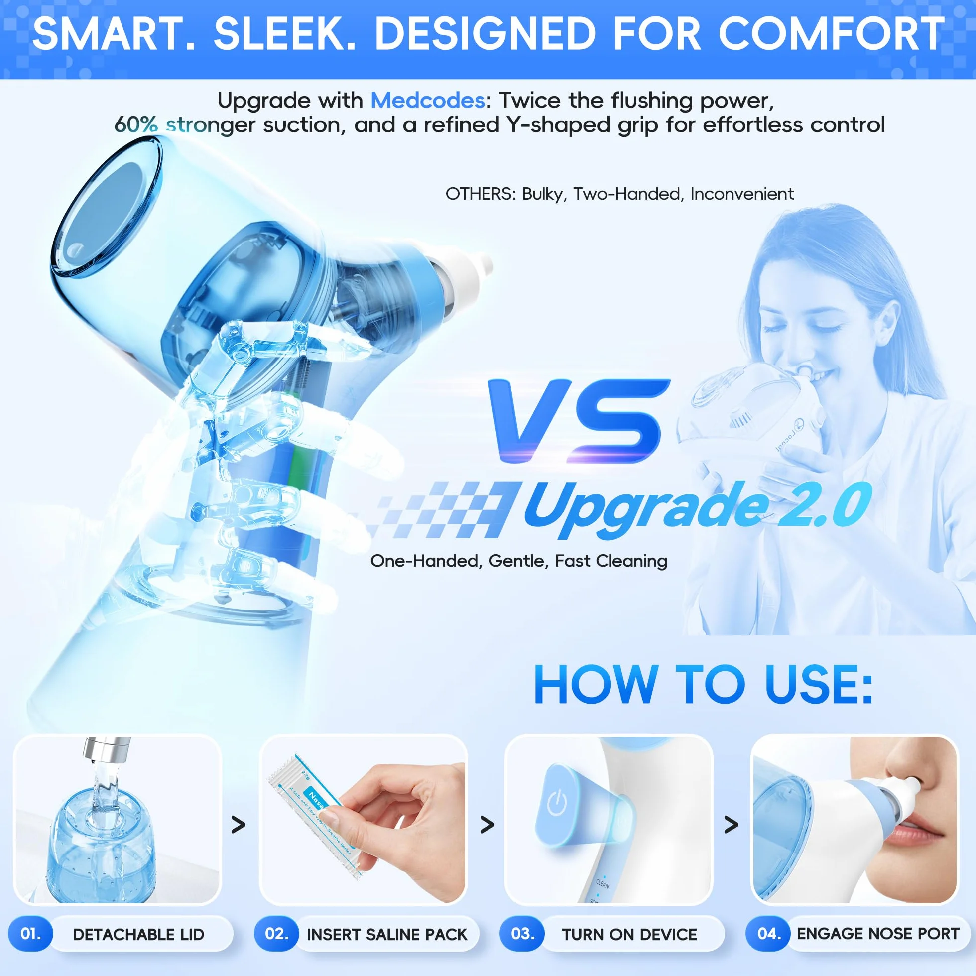 Système de rinçage nasal électrique 2 modes auto-nettoyage élimination déchets 30