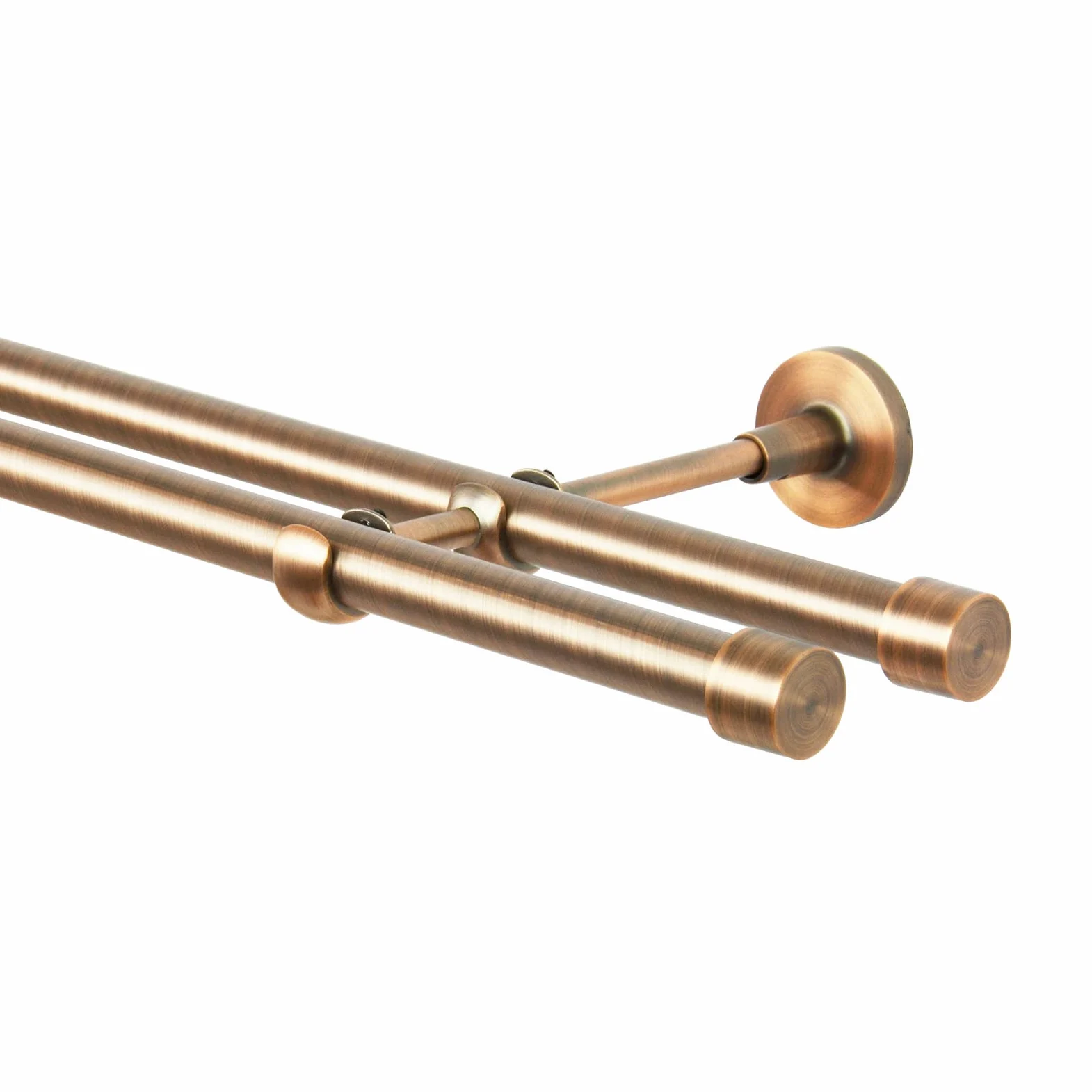 Tringle à rideau cuivre antique, 240 cm, 2 voies, 19 mm, métal, fixation murale, Embout droit