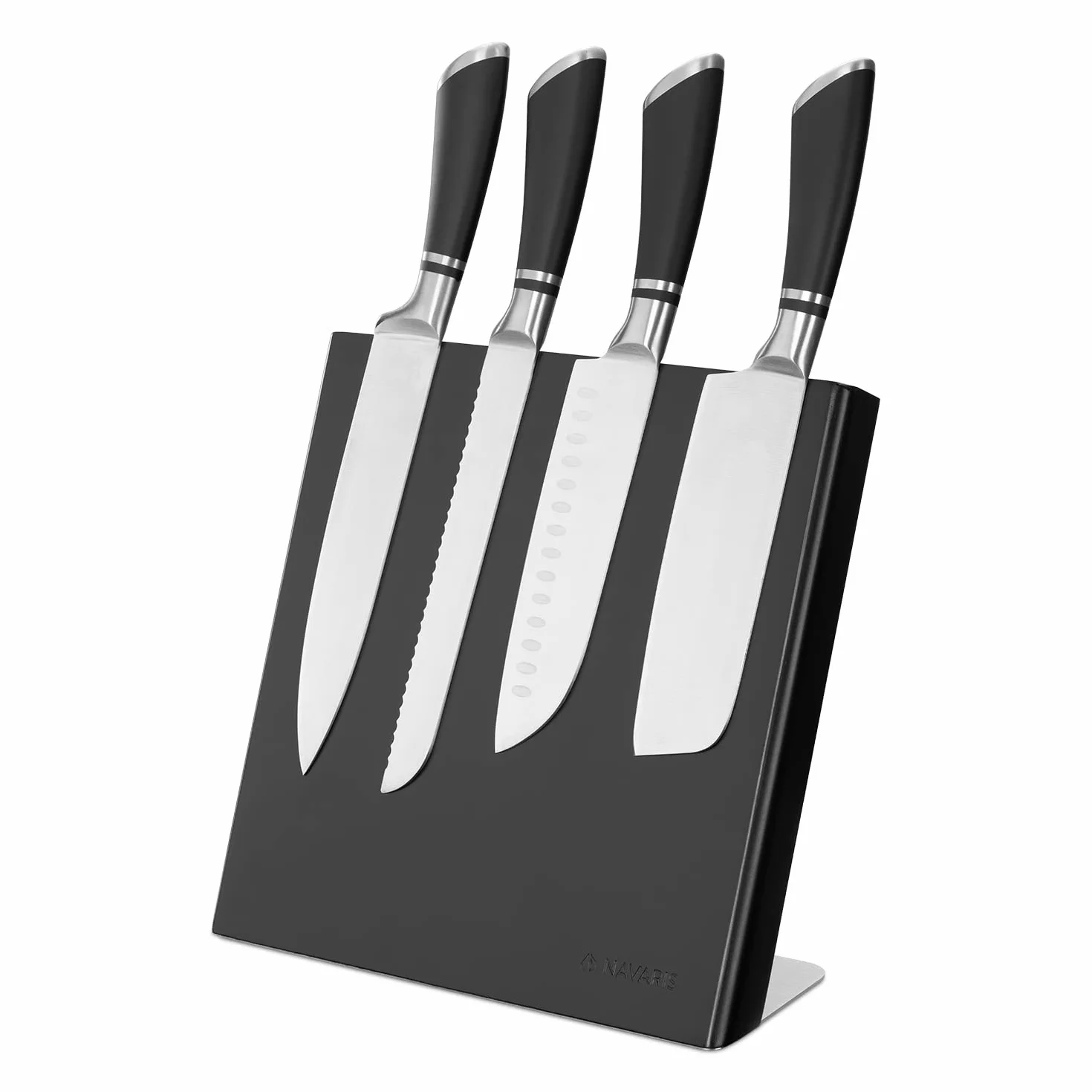 Navaris Bloc à Couteaux Magnétique Bois d'hévéa 27,7 x 27,5 cm Support Vertical Aimanté