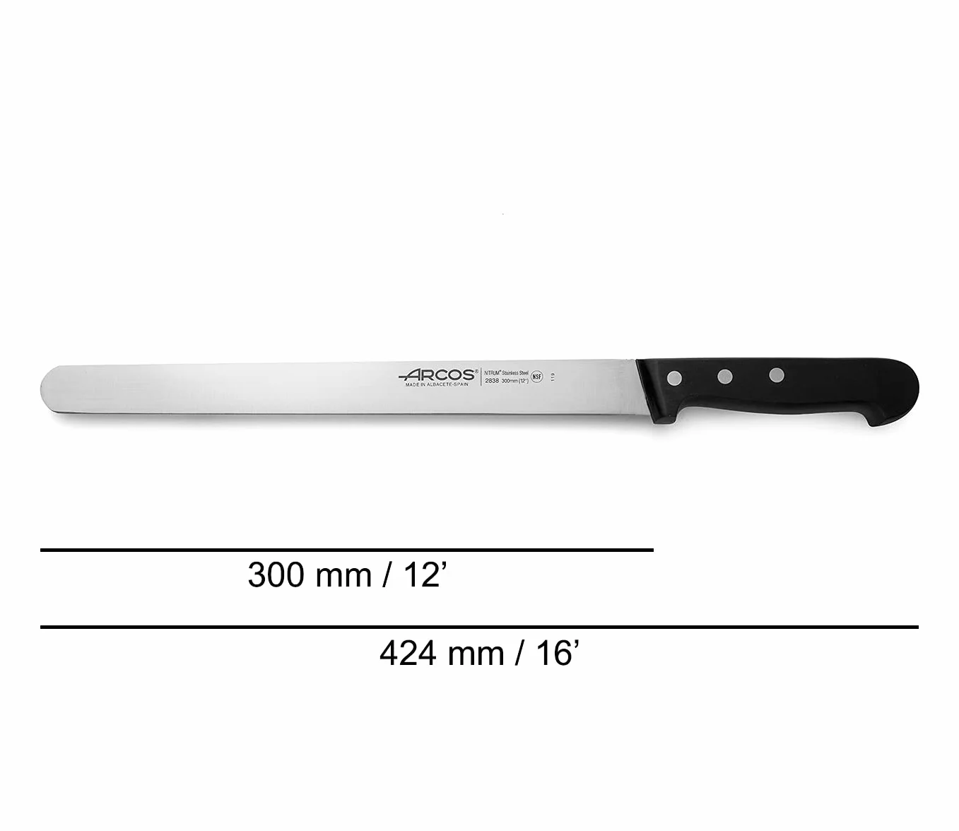 Arcos Séries Universal Couteau à Trancher Jambon Lame Acier Inoxydable Nitrum 300 mm Manche POM Noir