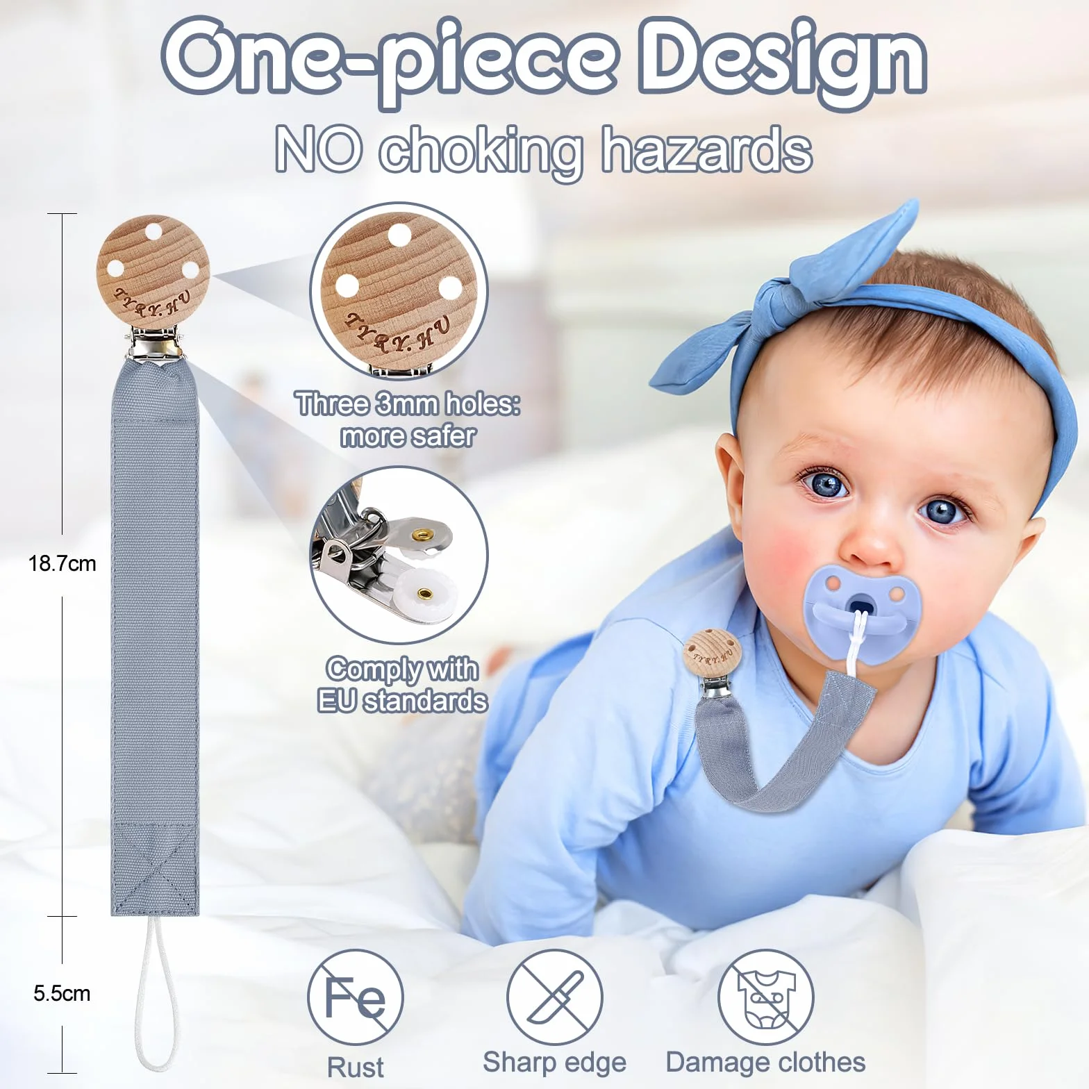 Attache Sucette pour Bébé Tissu Doux Lot de 2 Chaîne pour Nouveau-né