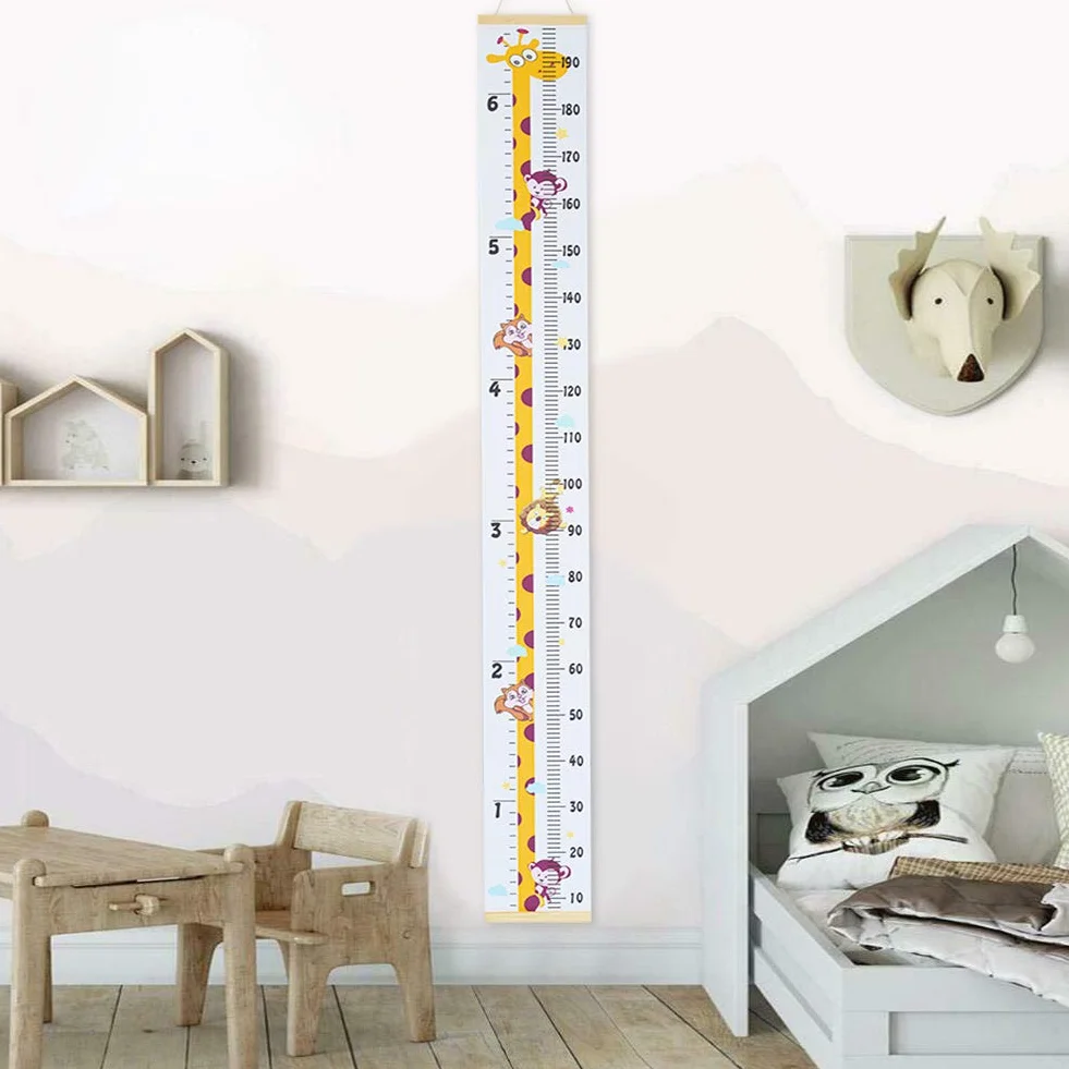 Toise Enfants Croissance Règle Hauteur Bébé Amovible Toile Bois Girafe Décoration Chambre