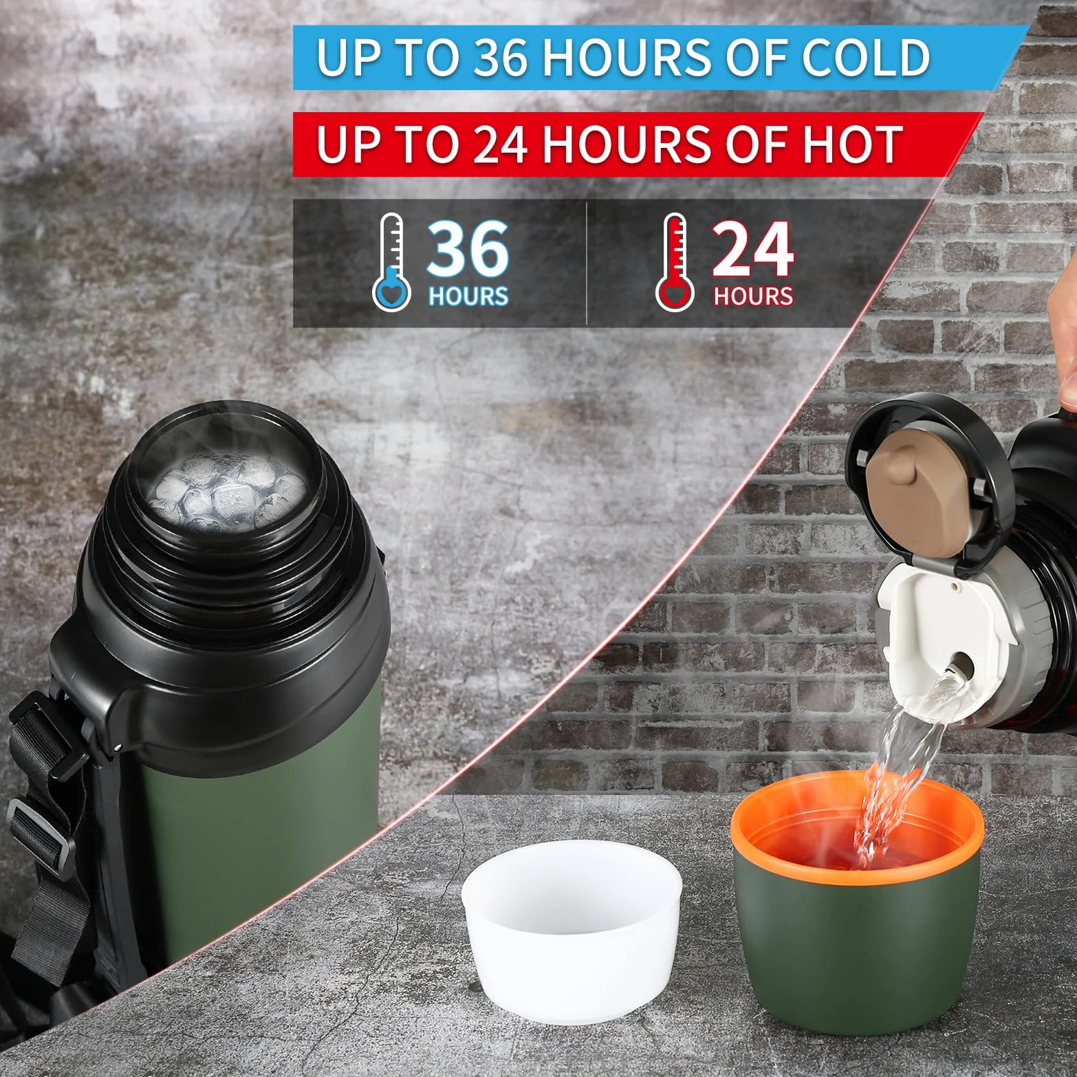 Grande bouteille thermos à café de 1,8 l pour voyage – Bouteille isotherme classique avec tasse en plastique – Bouteille de boisson isotherme en acier inoxydable de 2 L pour la randonnée, la