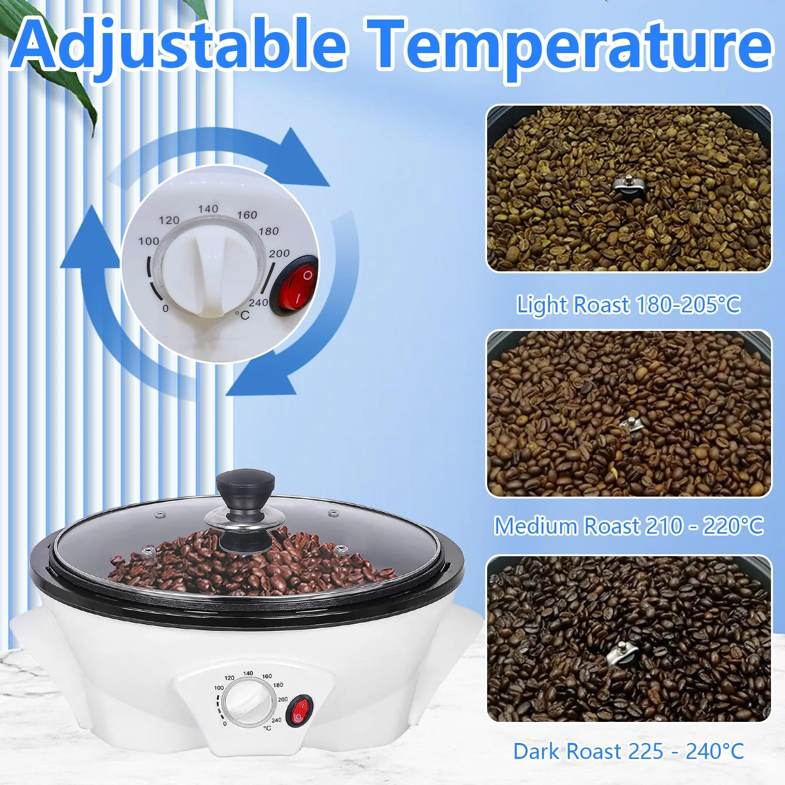 Torréfacteur De Café Électrique 1200W 500g Machine À Torréfier Les Grains Avec Minuteur Température Réglable 0-240°C