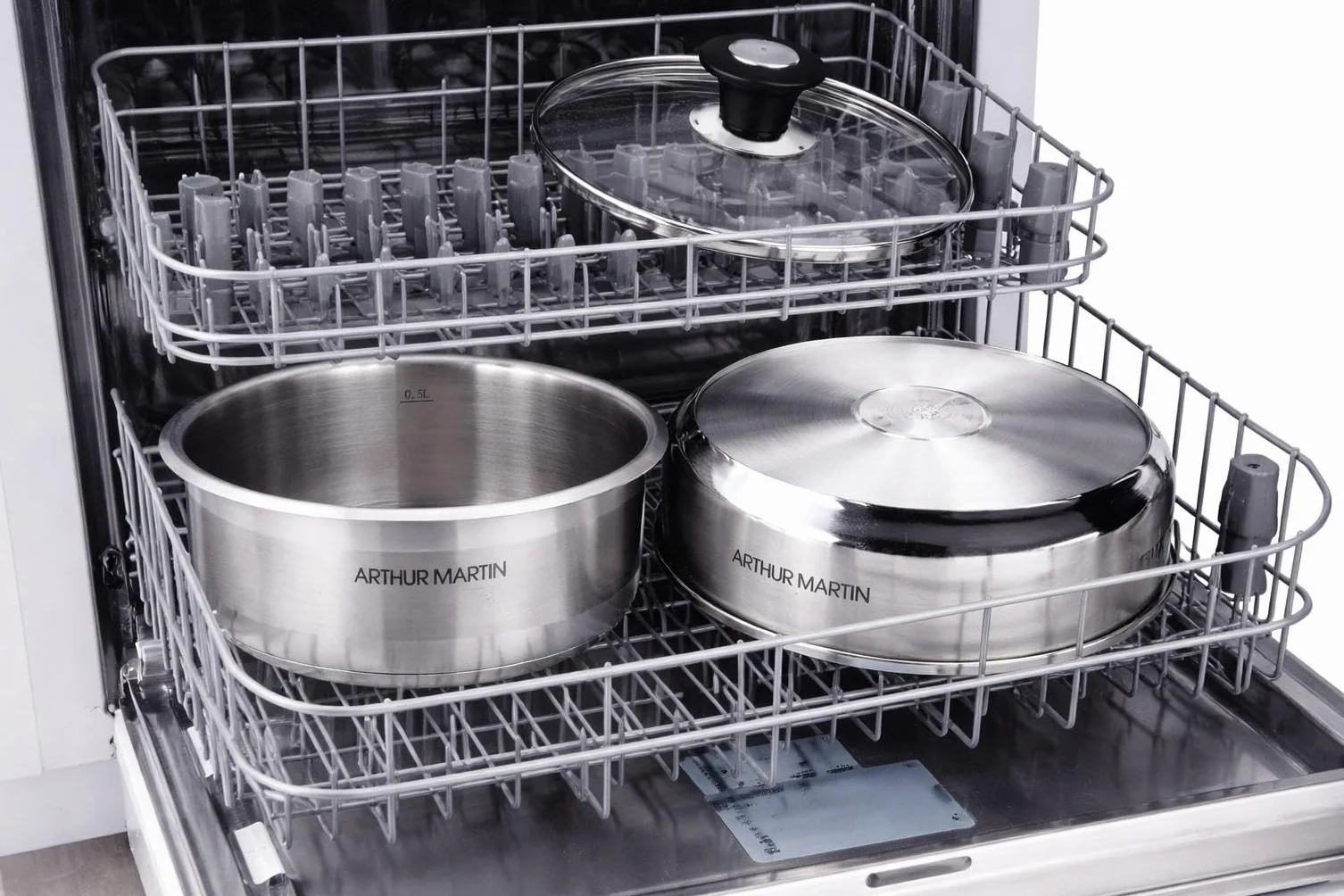 ARTHUR MARTIN Batterie de Cuisine 10 Pièces Inox Casseroles Poêles Antiadhérentes Compatible Tous Feux Poignée Amovible