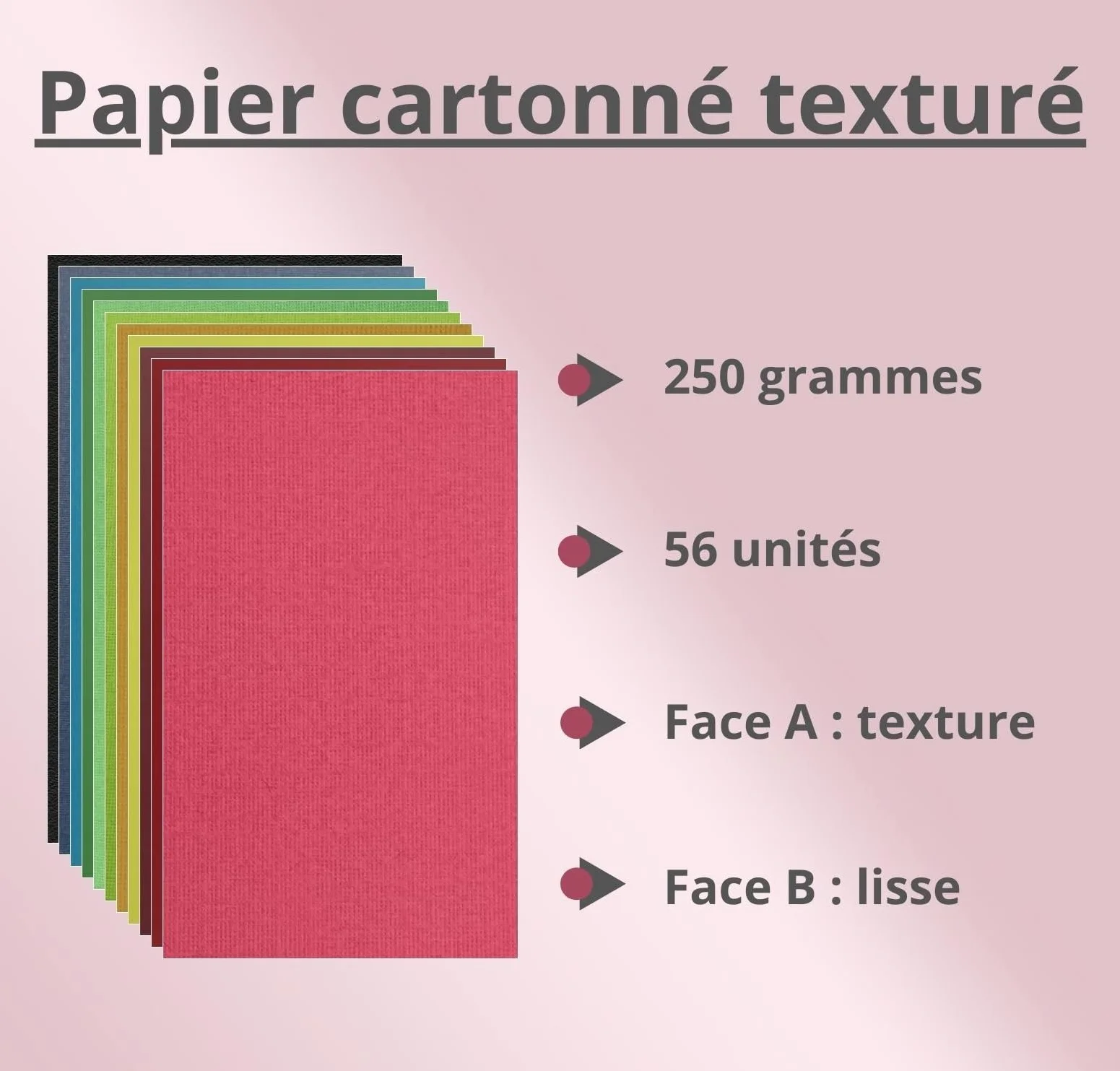 Papier cartonné texturé A5 250g 56 unités 28 couleurs