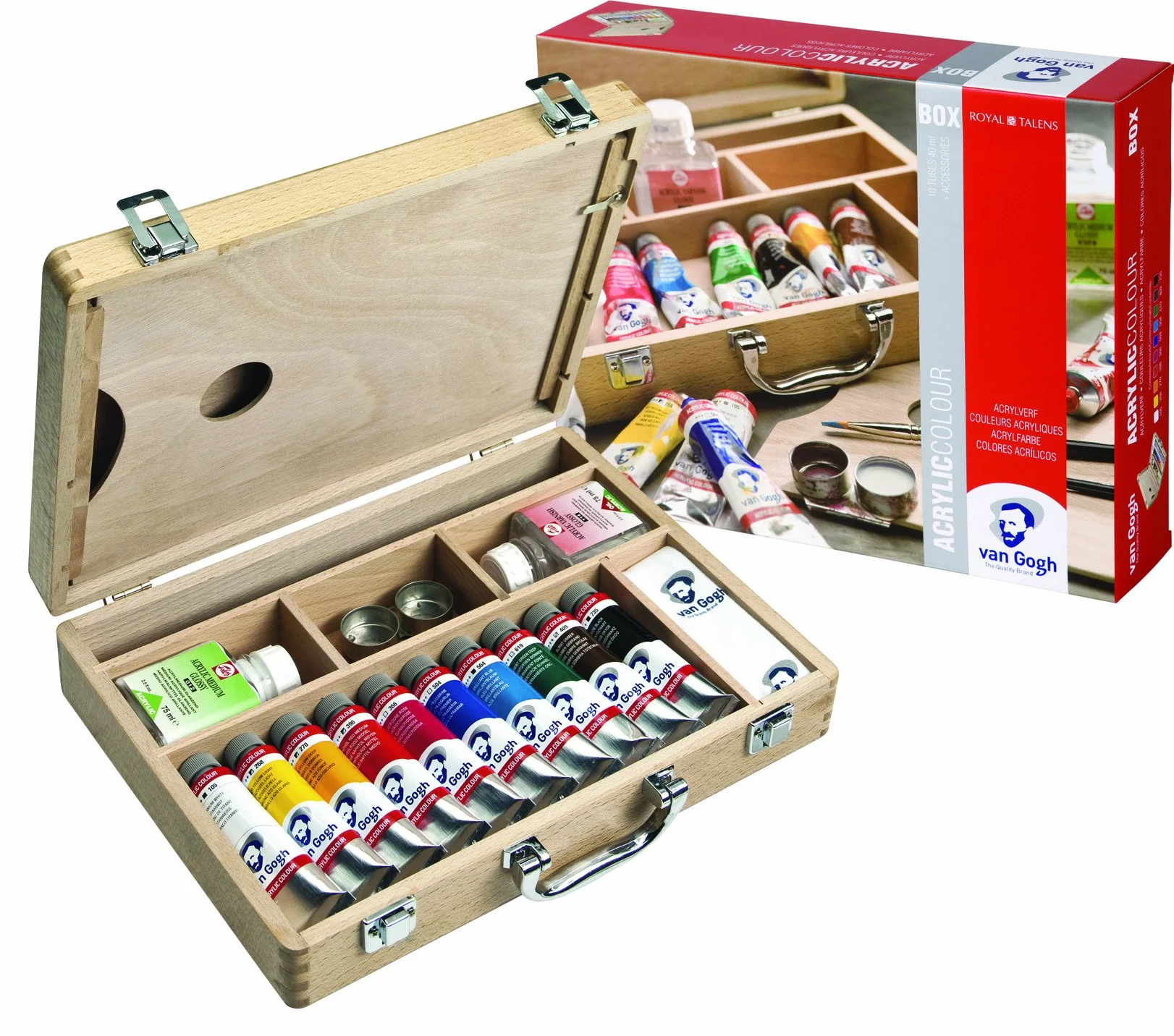 Van Gogh Acrylfarben Malkasten im Holzkoffer mit Pinsel und Malmittel