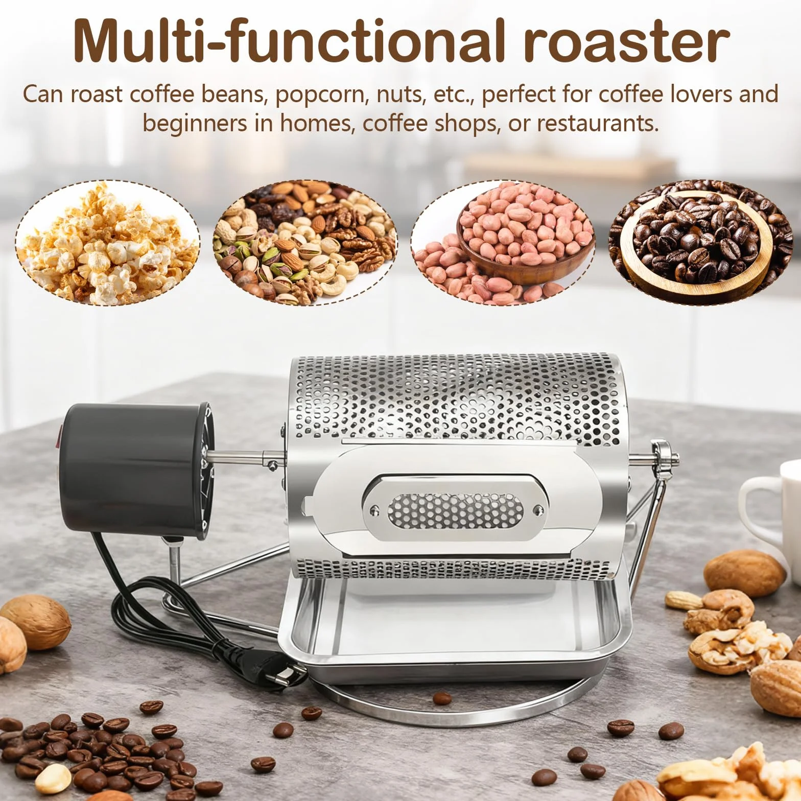 Torréfacteur à Café électrique Automatique Tambour 250g Acier Inoxydable