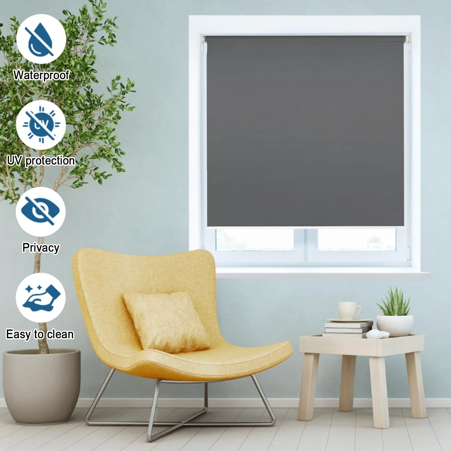 Store Enrouleur Occultant 95 x 115 cm sans Perçage Installation Facile 100% Opaque Protection Thermique Solaire Rideau Occultant sans Percage pour Fenêtre Ou Porte, Gris Foncé