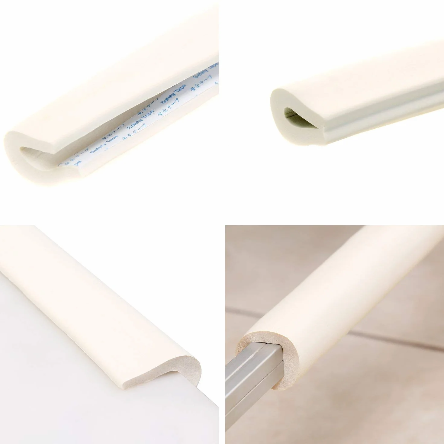 TUKA Rouleau Mousse Anti Choc 4 Mètre (2x2m) U-Forme Protecteurs Bords de Table en Verre, Blanc Cassé