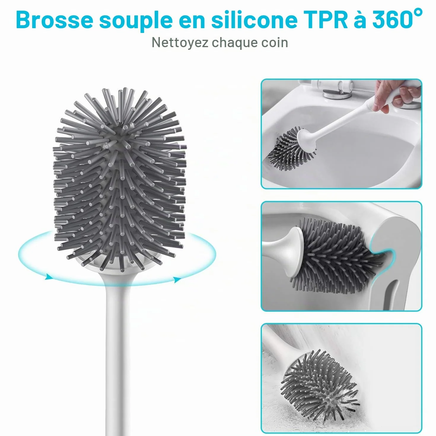 EWEIMA Brosse WC Silicone Antibactérienne Séchage Rapide Manche Long Montage Mural Sol