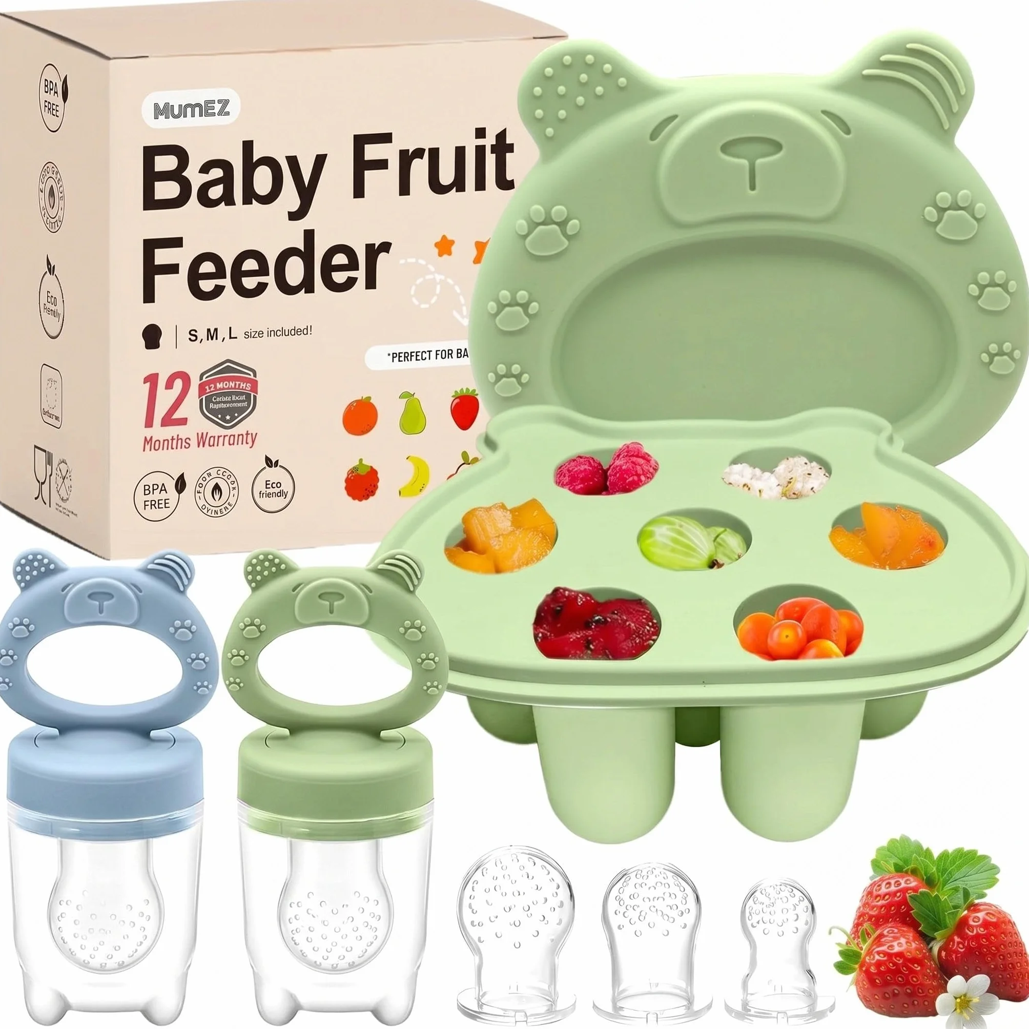 Grignoteuse Bébé Kit de Distribution 2 Tétines Alimentaires 3 Tailles Silicone