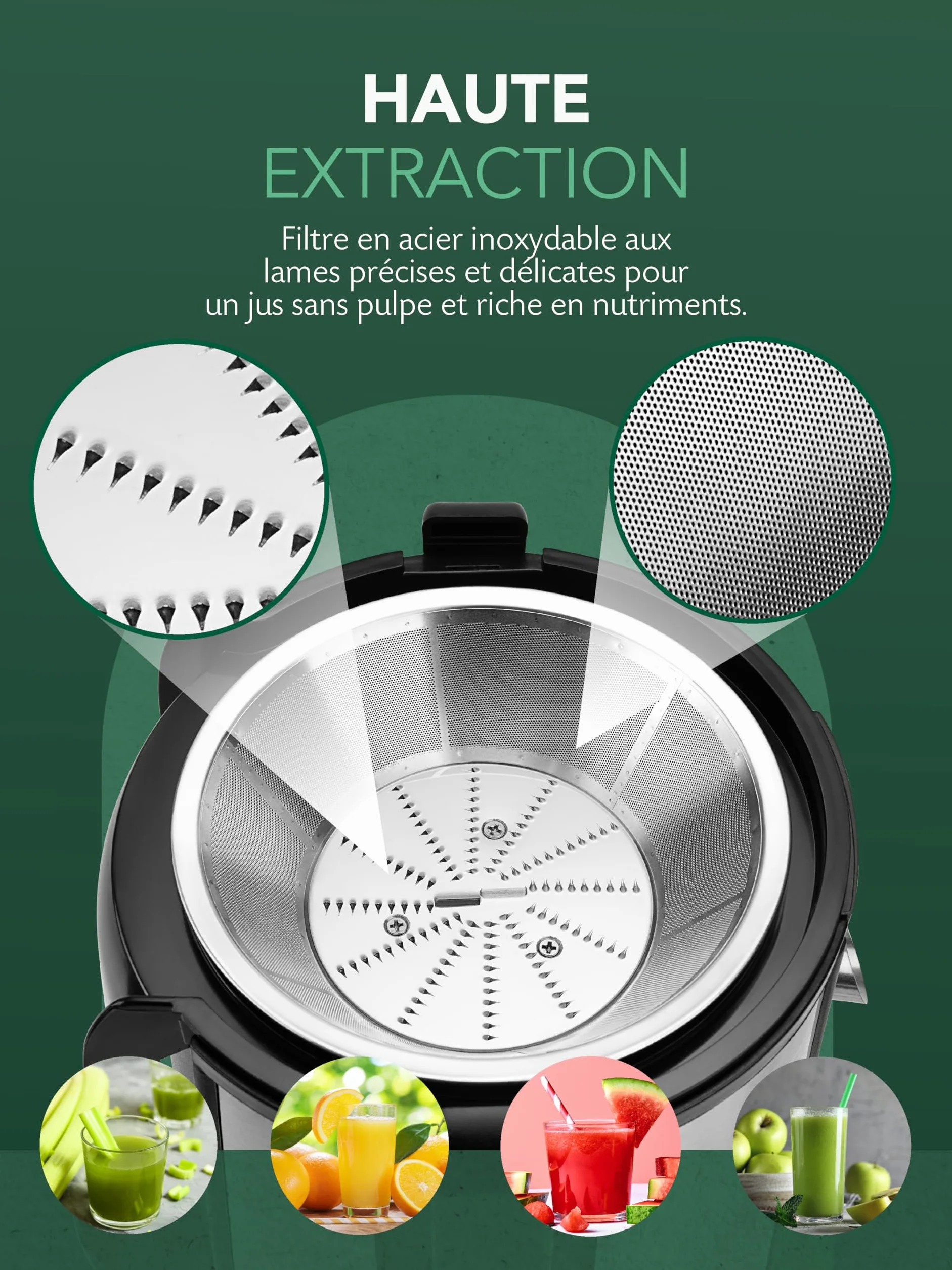 Twinzee Extracteur de Jus Fruits Légumes 850W Centrifugeuse Goulot 75 mm 2 Vitesses