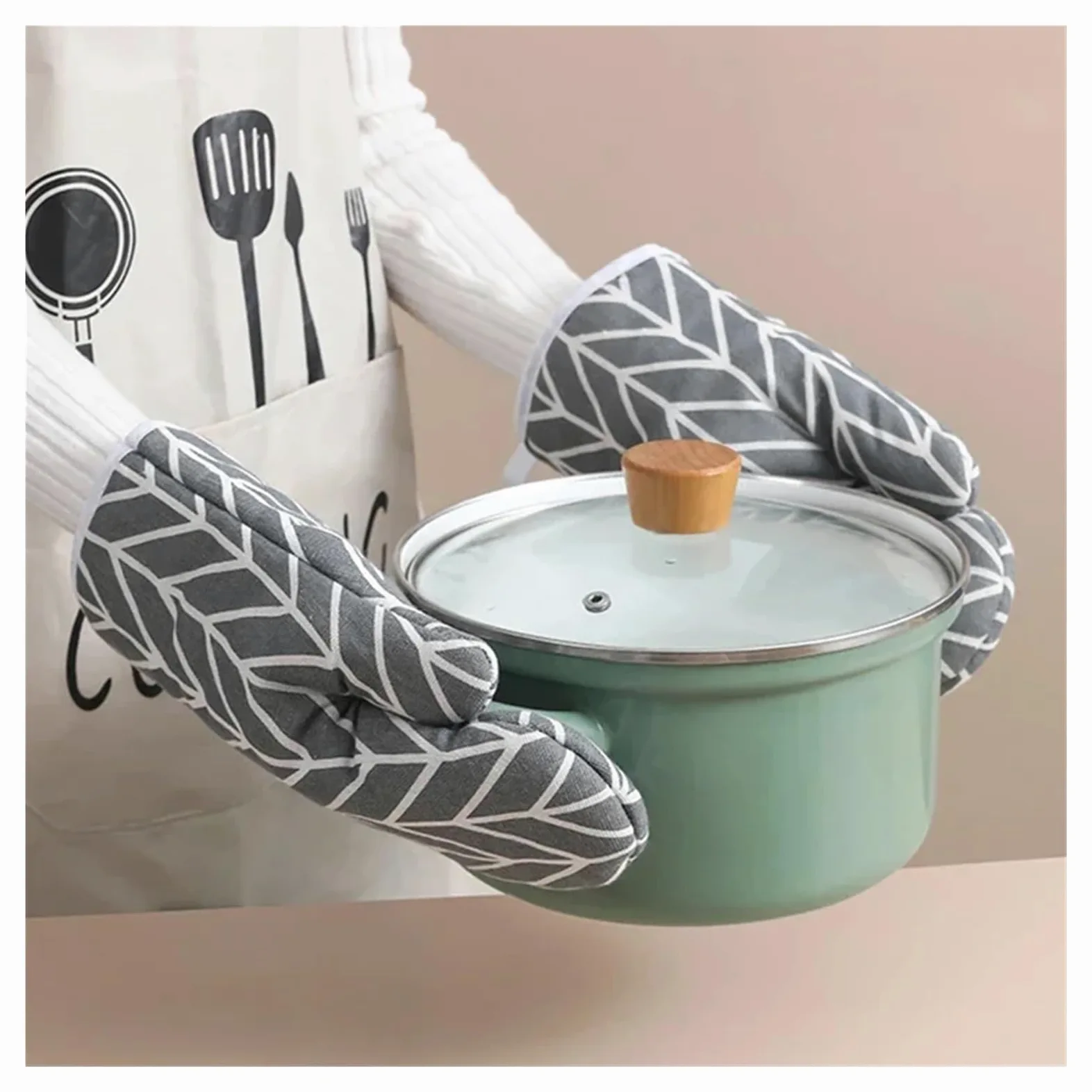 MRKU Gants de Cuisine isolants pour Four (Lot de 2), résistants à la Chaleur et compatibles Micro-Ondes, avec Grille épaisse.