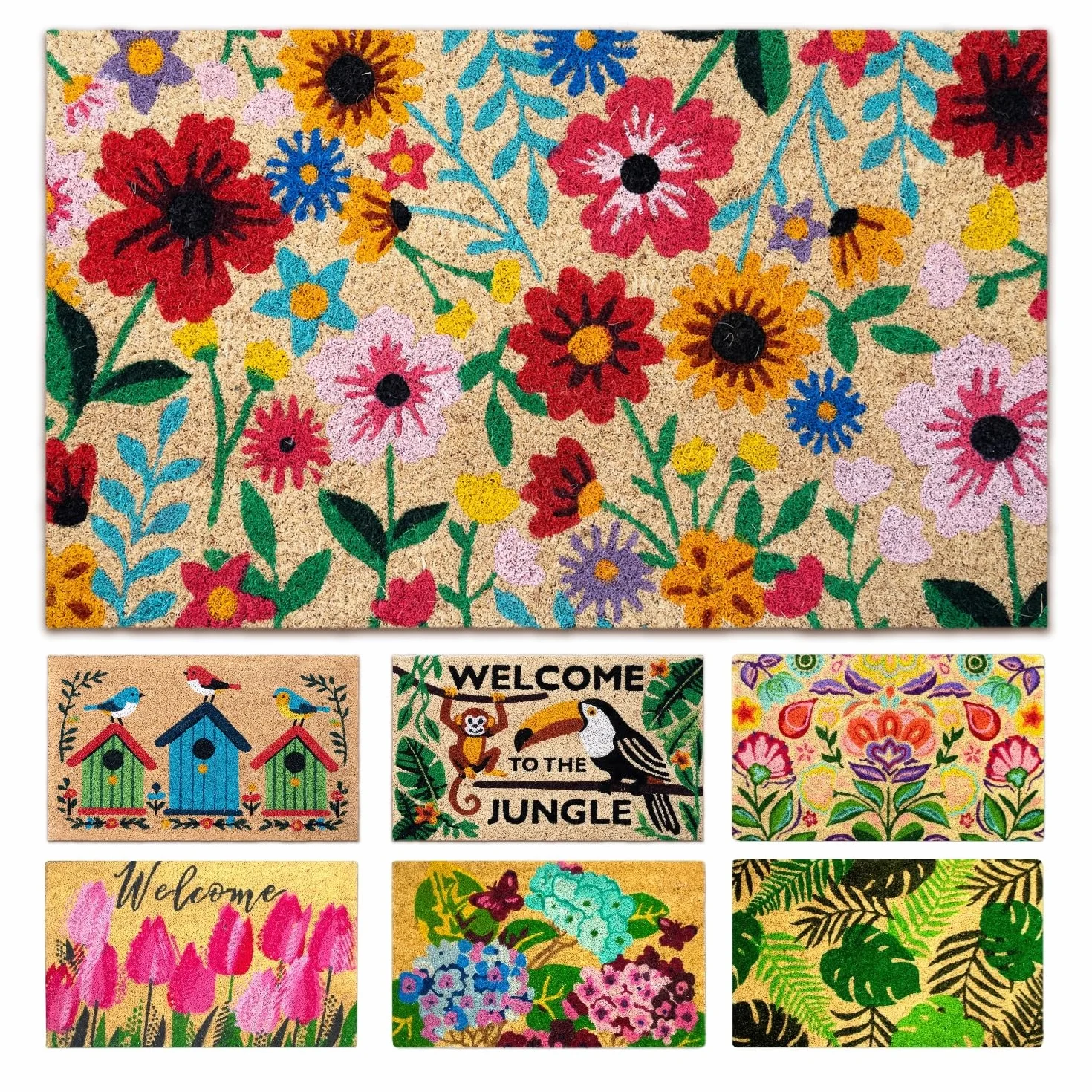 Paillasson Exterieur Botanique 40x70 cm Antidérapant Tapis Coco Original