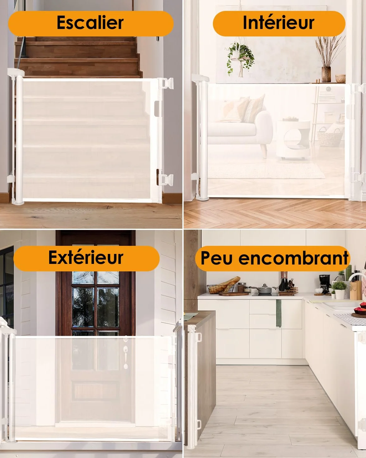 Barrière de Sécurité Enfant 0-140cm Extensible Rétractable pour Bébé Chien Escaliers Couloirs Blanc