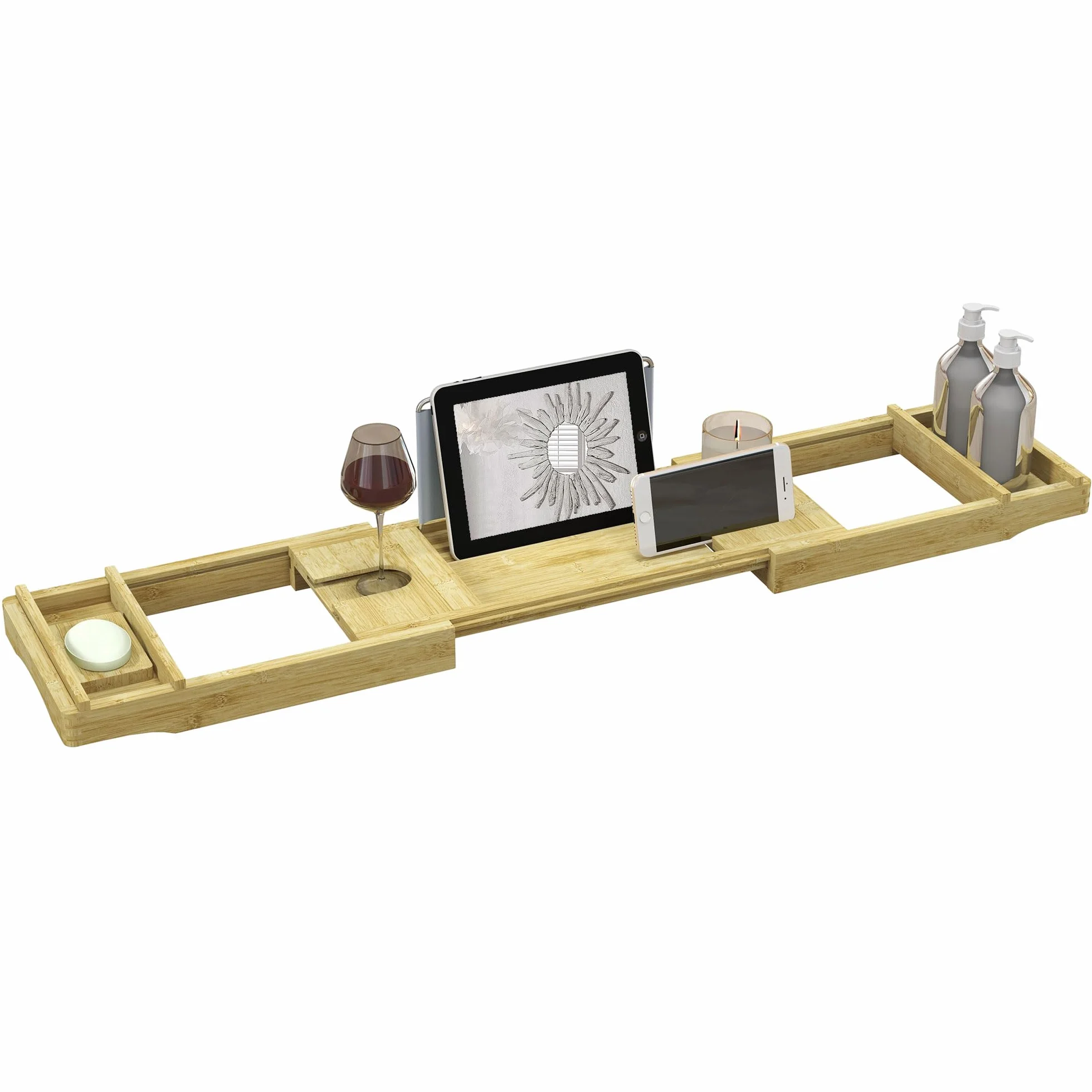HOMCOM Pont étagère Plateau de Baignoire Extensible en Bambou 75-109 x 23 x 4,5 cm