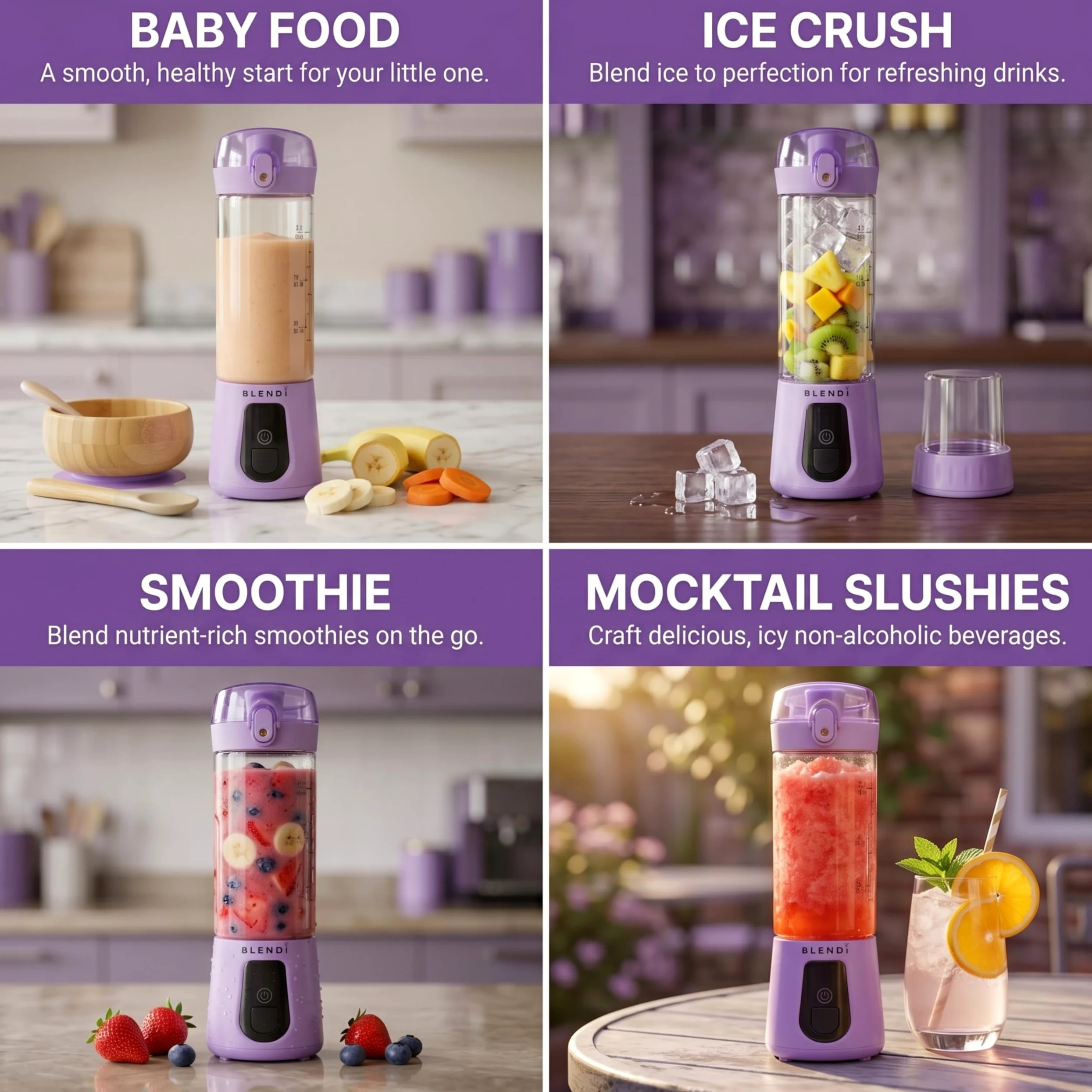 BLENDi Pro+ Mélangeur portable (500 ml, violet) – Puissant moteur de 120 W, rechargeable par USB-C, mélangeur personnel sans fil pour smoothies, milkshakes et plus encore – Sans BPA, autonettoyant
