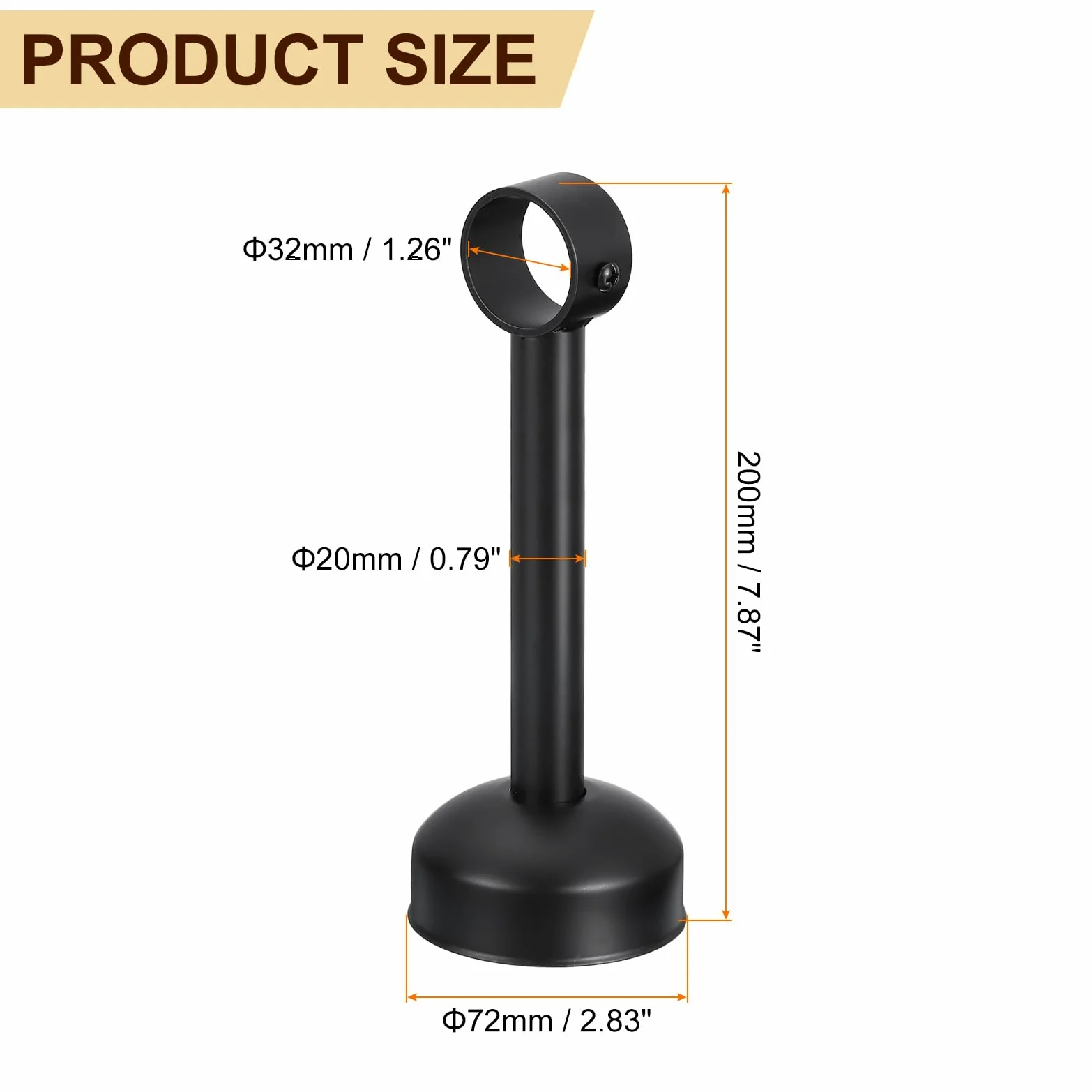 QUARKZMAN 4 Set Support Tringle Rideau Montage Plafond Adapté Tuyau 32mm/1.26" Longueur 200mm/7.87" Crochets Tringle Rideau Acier Inoxydable pour Murs Placard Tuyau Rideau Tuyau, Noir