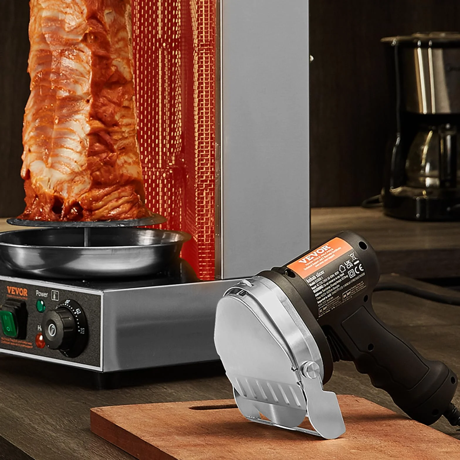 VEVOR Couteau à Kebab Électrique 80 W, Trancheuse à Viande Turc Shawarma Döner Kebab Commerciale Inox, Lame Ø 100 mm, Épaisseur Réglable 0-8 mm